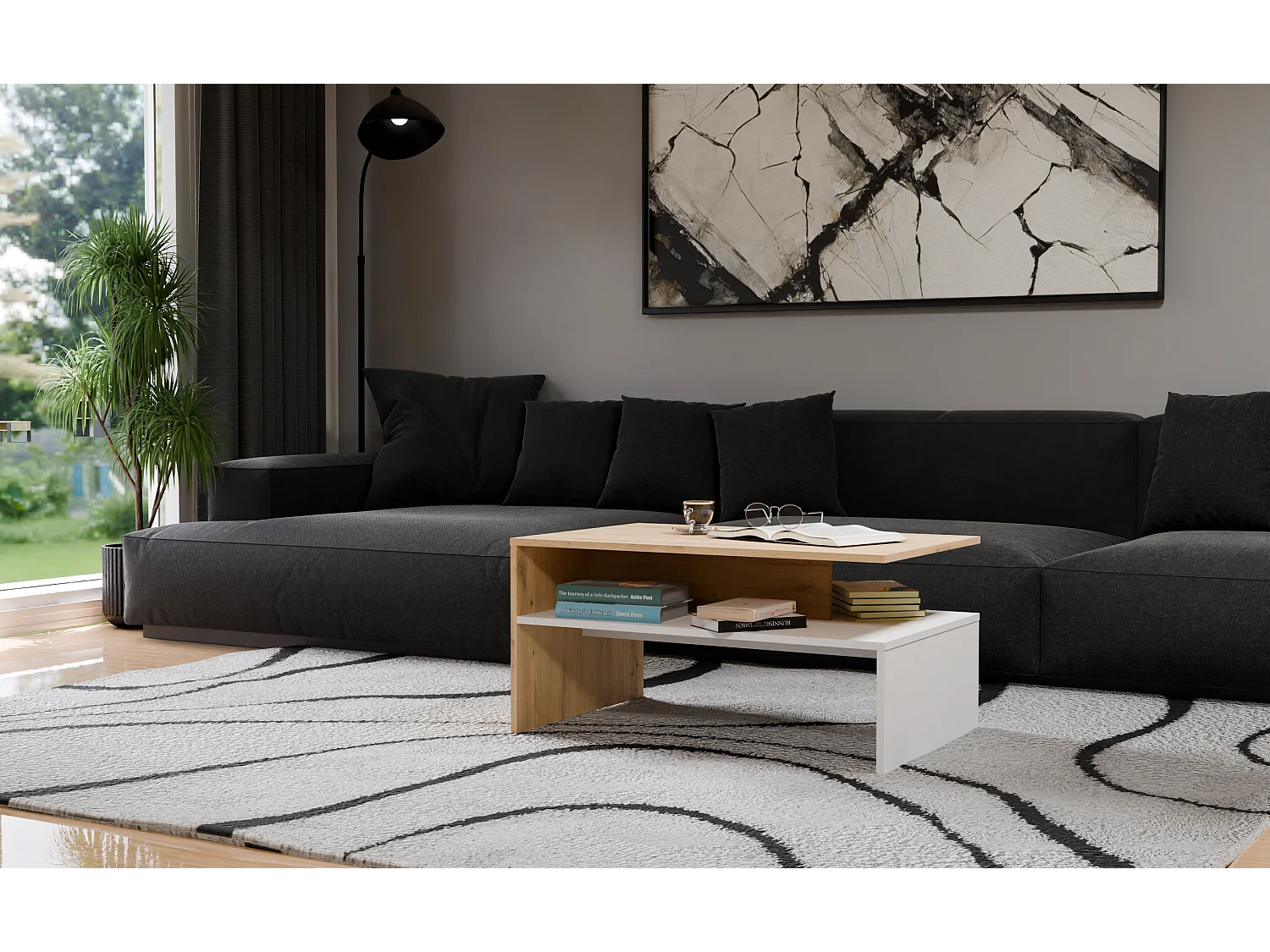 BOSTON - Tavolino contemporaneo 90x60x45 salotto/ufficio/soggiorno - Tavolino in stile moderno + nicchia porta riviste/telecomandi