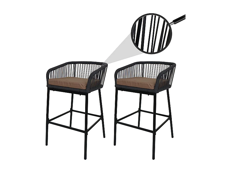 Tabouret de bar MCW-O22 (lot de 2),  anthracite, coussin taupe