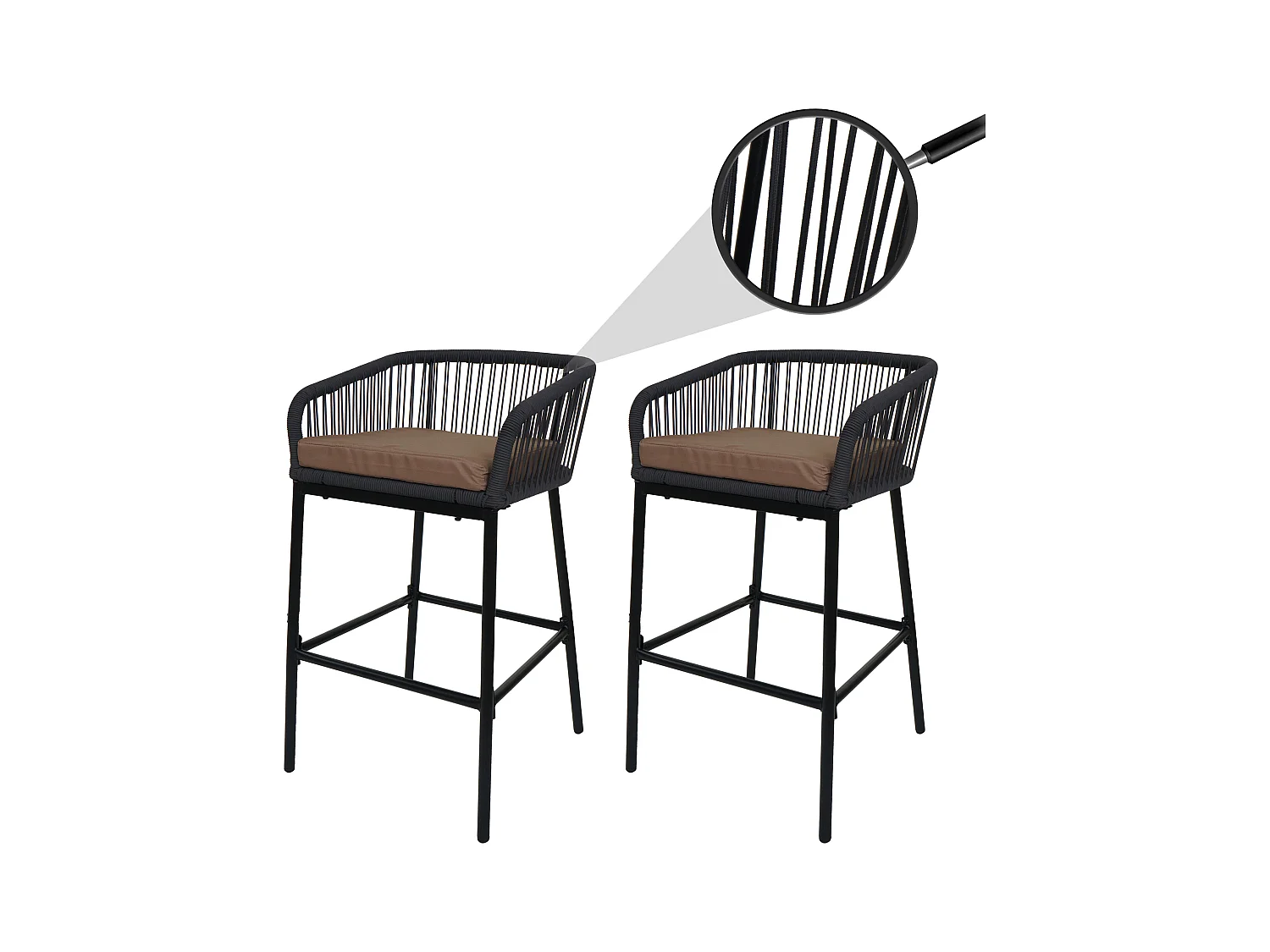 Barhocker MCW-O22 (2er-Set), Anthrazit, Kissen taupe