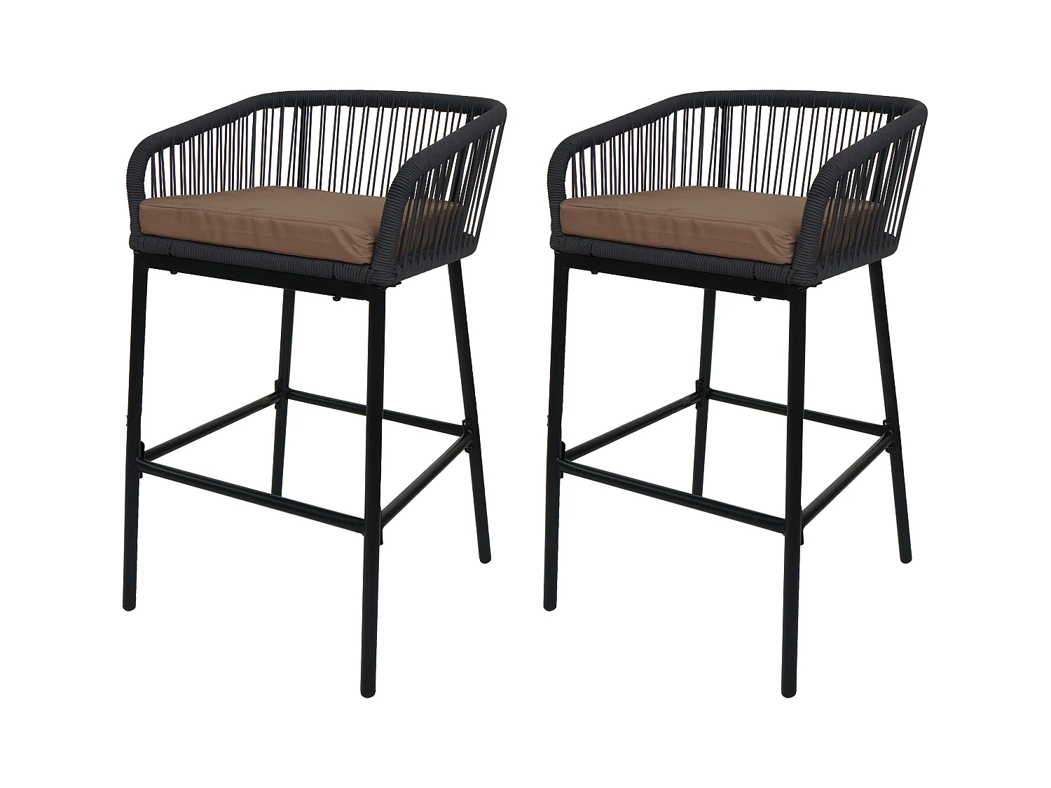 Barhocker MCW-O22 (2er-Set), Anthrazit, Kissen taupe