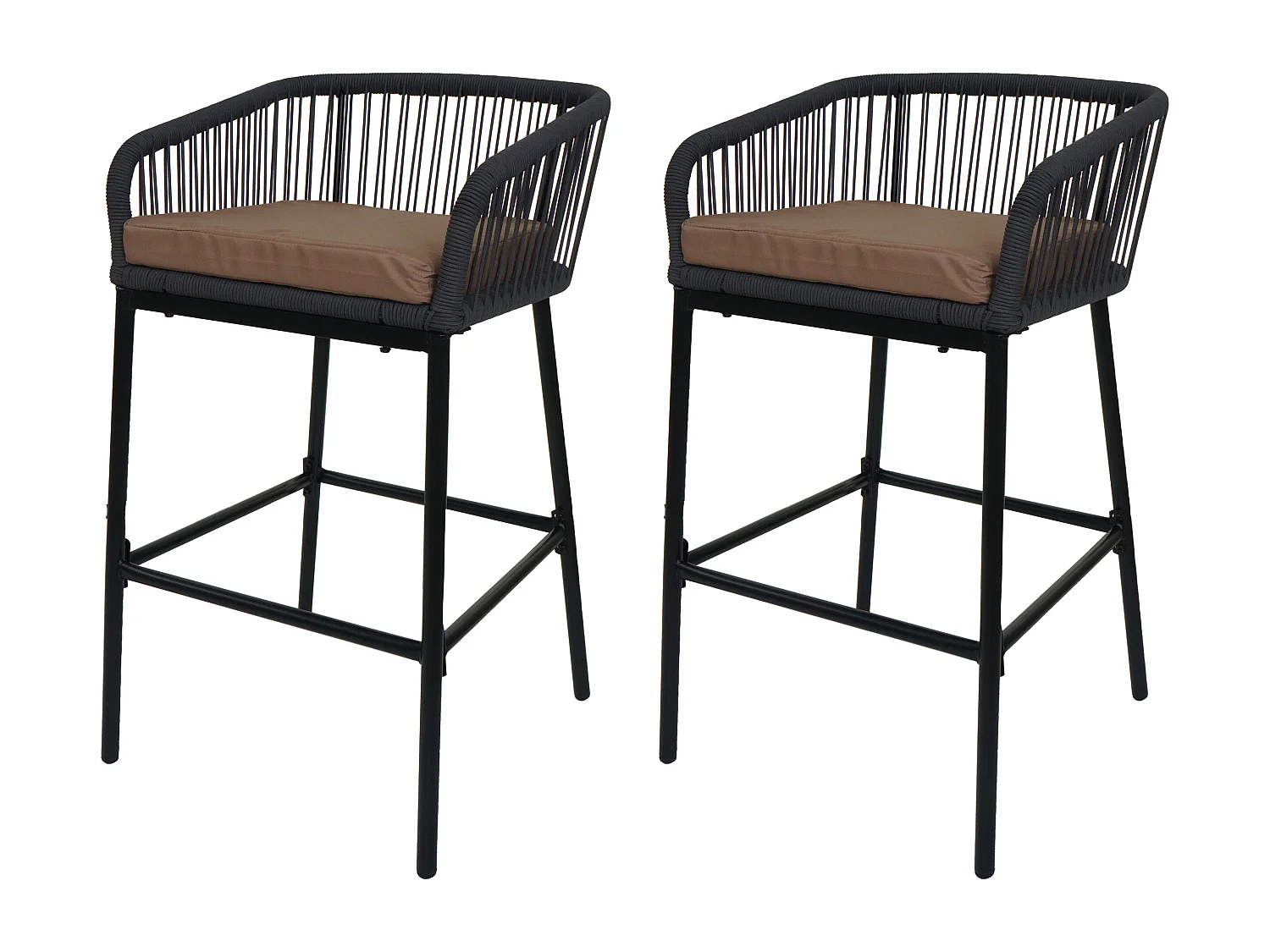 Tabouret de bar MCW-O22 (lot de 2),  anthracite, coussin taupe