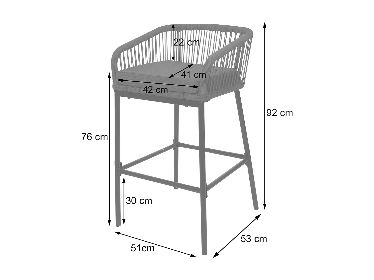 Tabouret de bar MCW-O22 (lot de 2),  anthracite, coussin taupe