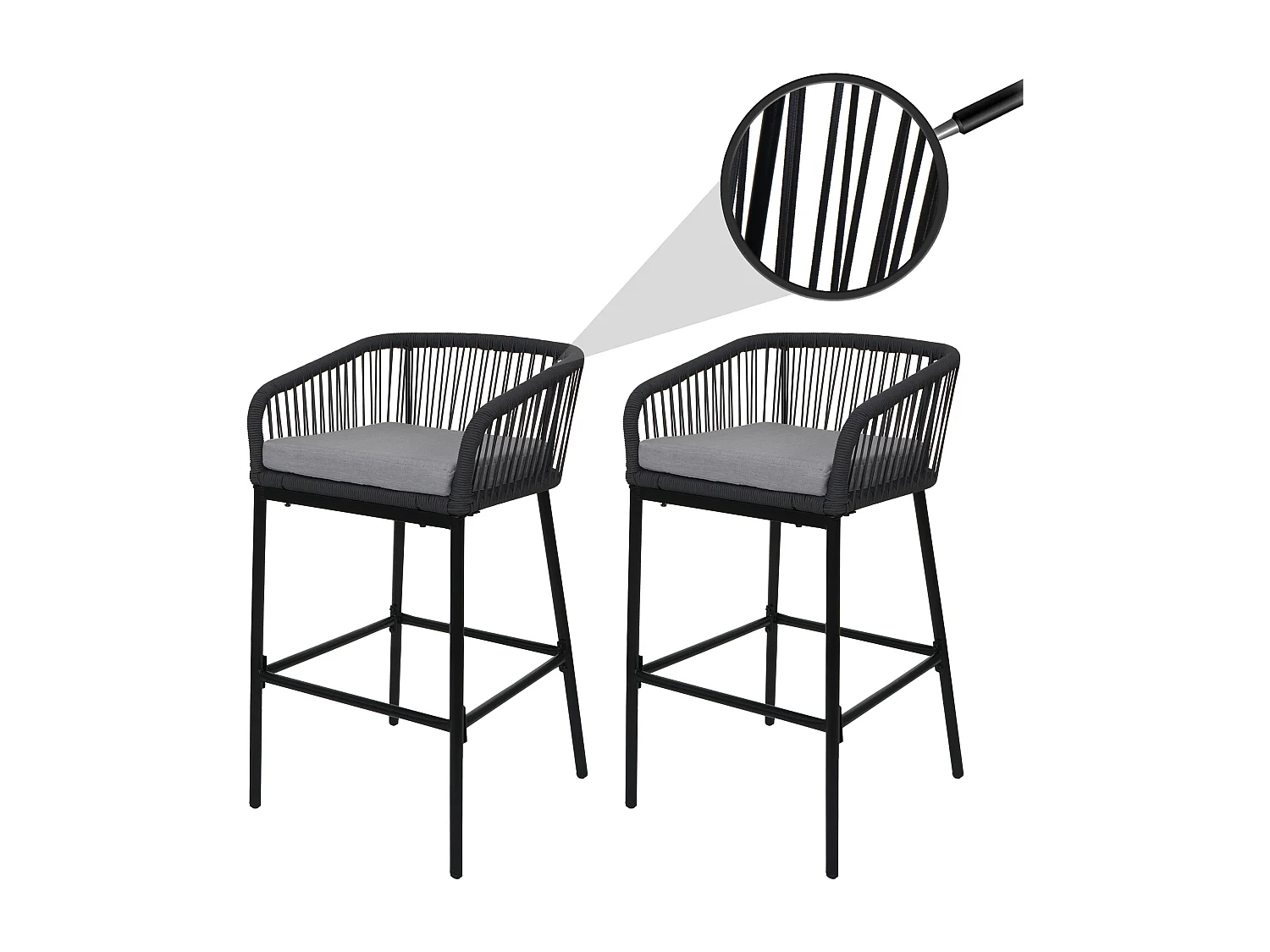 Tabouret de bar MCW-O22 (lot de 2),  anthracite, coussin gris clair