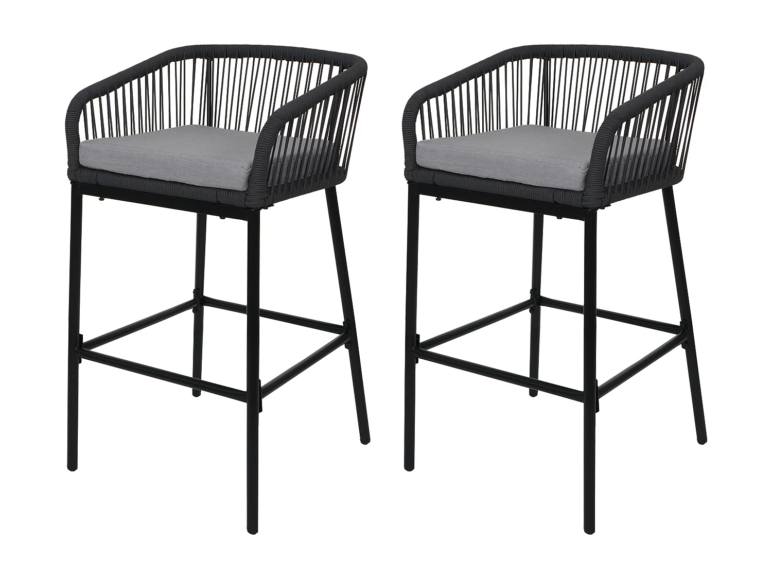 Tabouret de bar MCW-O22 (lot de 2),  anthracite, coussin gris clair