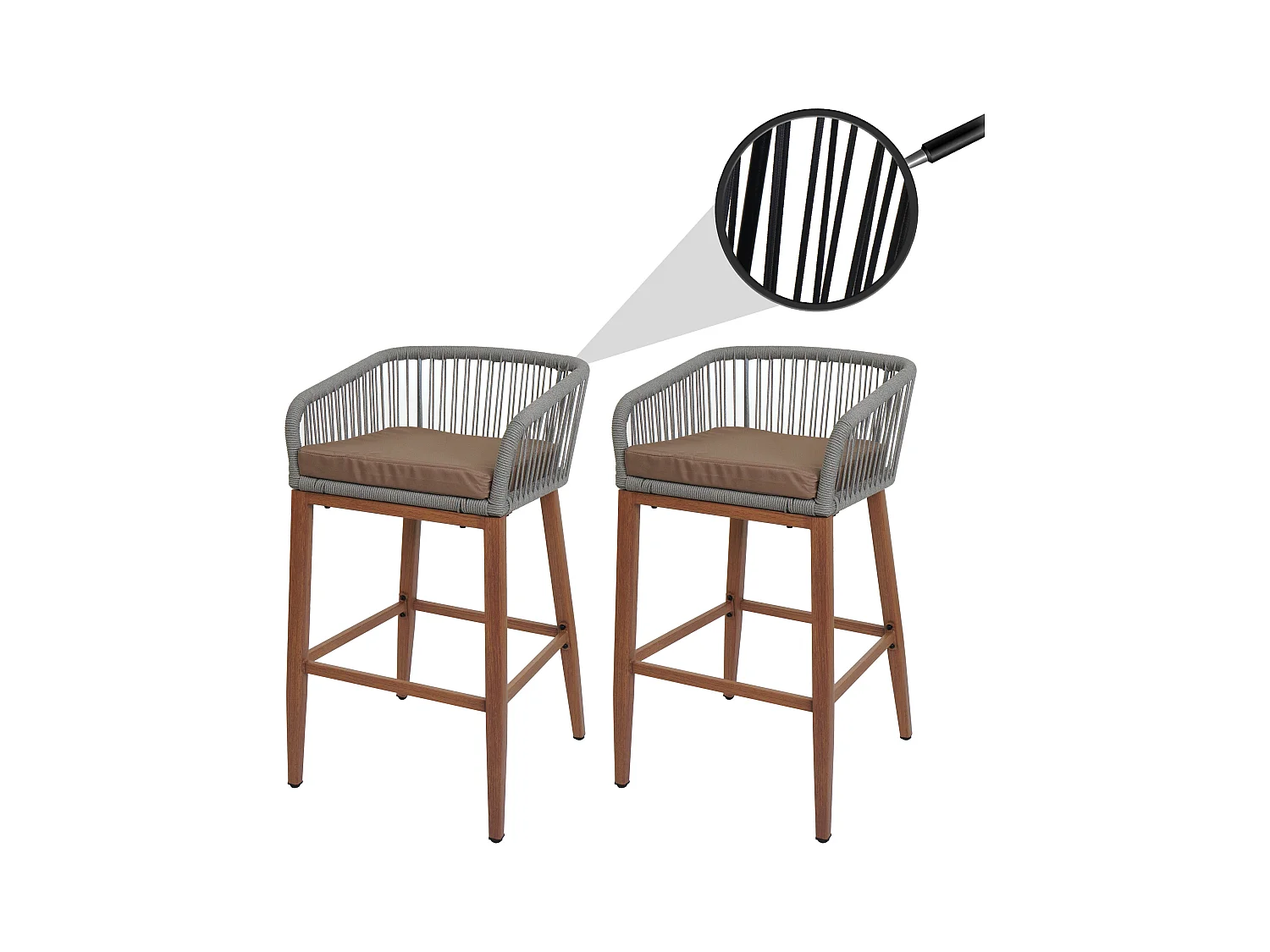 Taburete de bar MCW-O22 (juego de 2),  gris claro, cojín topo