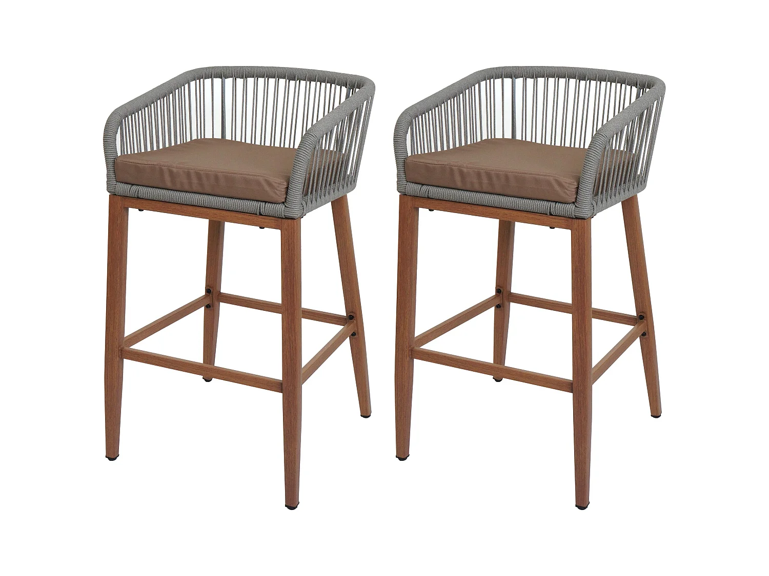 Tabouret de bar MCW-O22 (lot de 2),  gris clair, coussin taupe