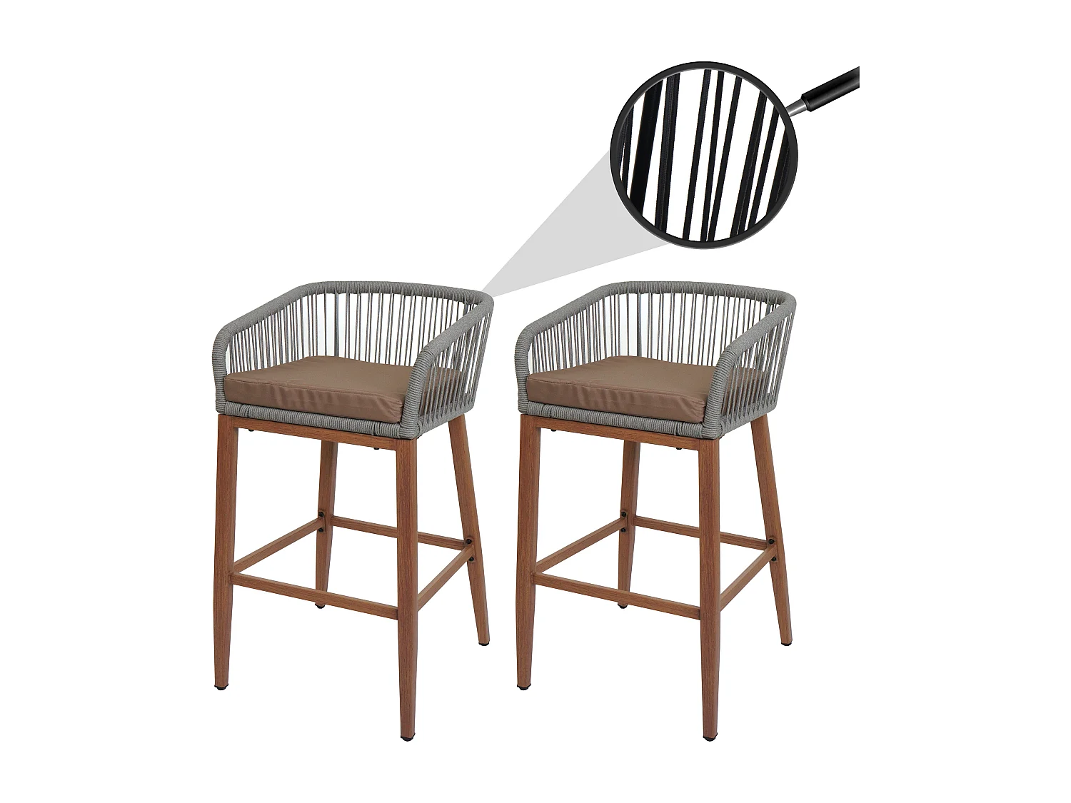 Tabouret de bar MCW-O22 (lot de 2),  gris clair, coussin taupe