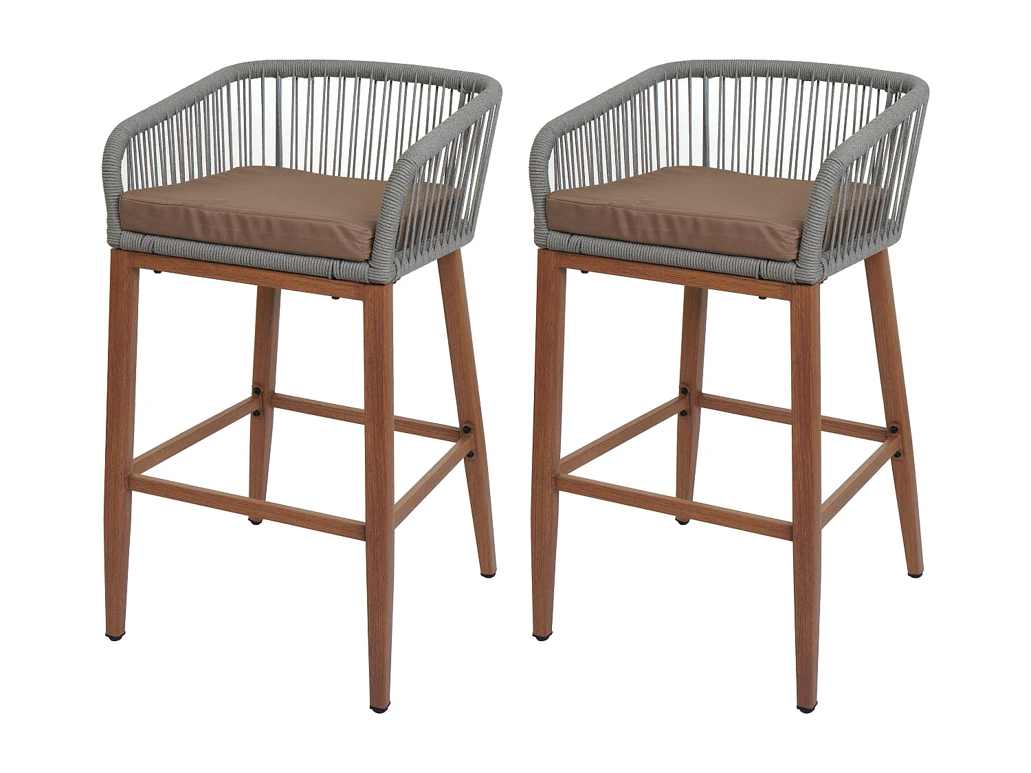 Tabouret de bar MCW-O22 (lot de 2),  gris clair, coussin taupe
