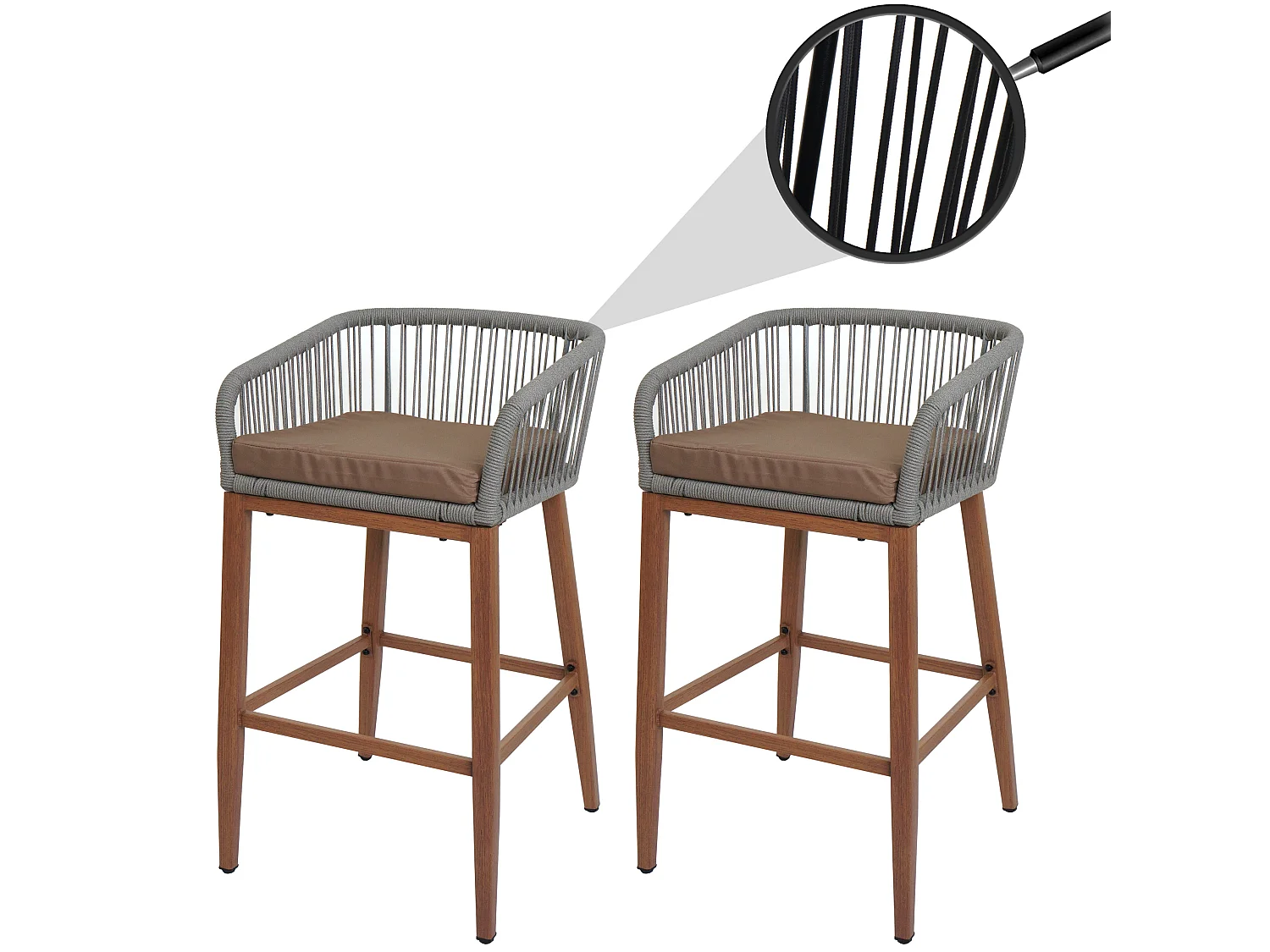 Barhocker MCW-O22 (2er-Set), Hellgrau, Kissen taupe