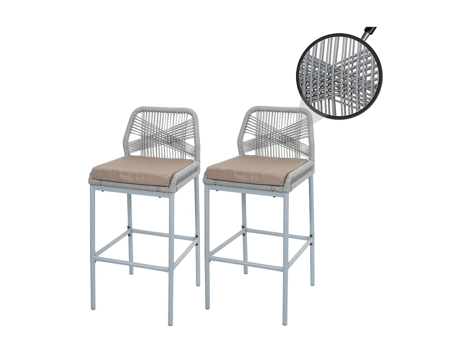 Barhocker MCW-O21 (2er-Set), Hellgrau, Kissen taupe