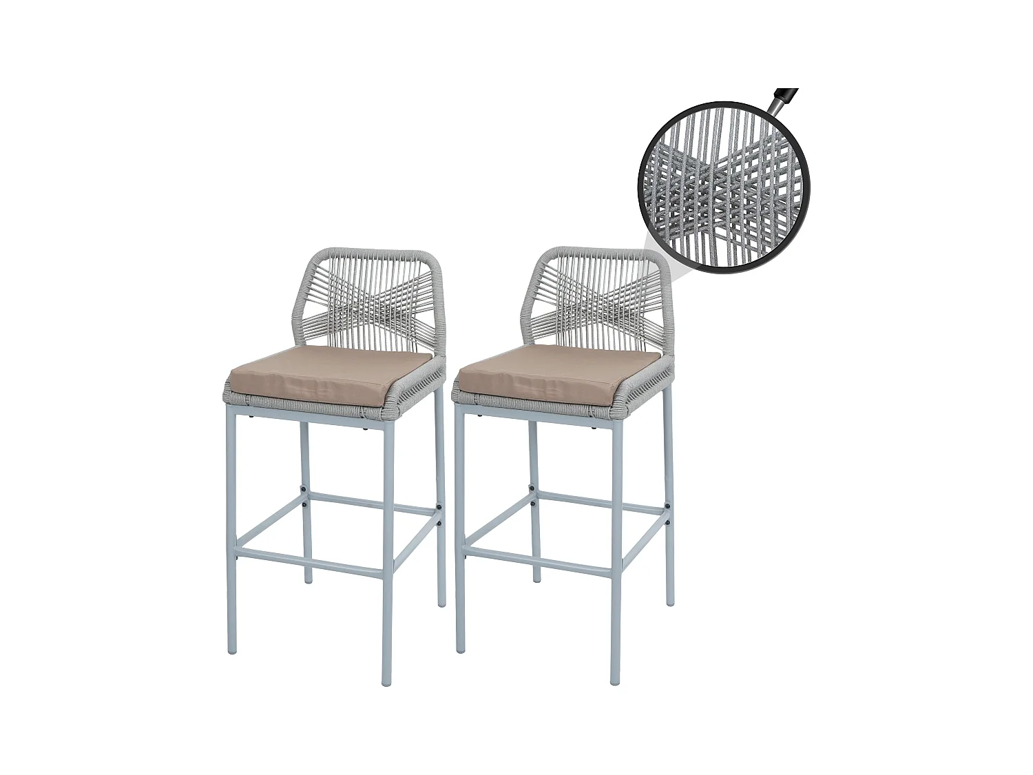 Taburete de bar MCW-O21 (set de 2),  gris claro, cojín topo