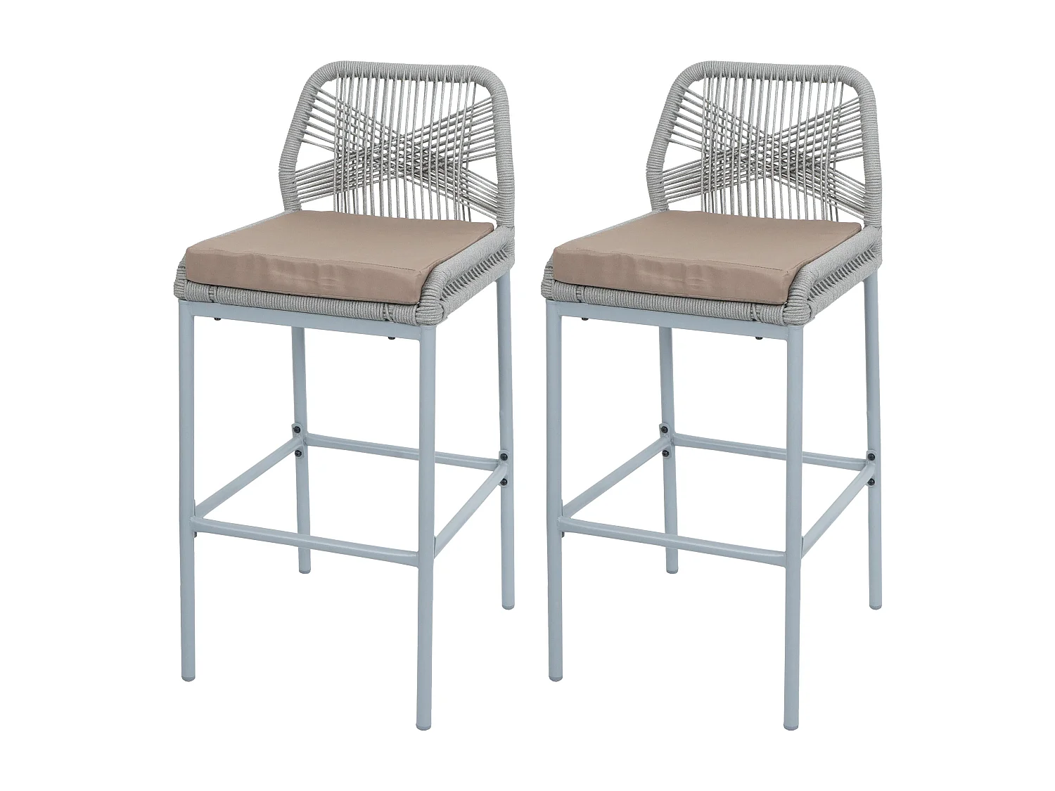 Tabouret de bar MCW-O21 (lot de 2),  gris clair, coussin taupe