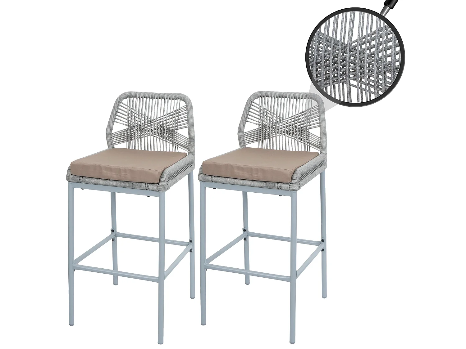 Tabouret de bar MCW-O21 (lot de 2),  gris clair, coussin taupe