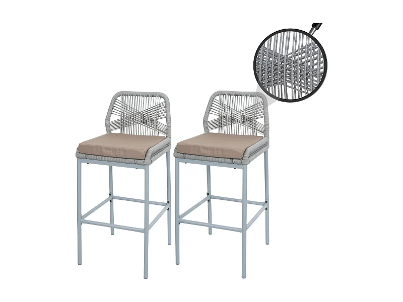 Tabouret de bar MCW-O21 (lot de 2),  gris clair, coussin taupe