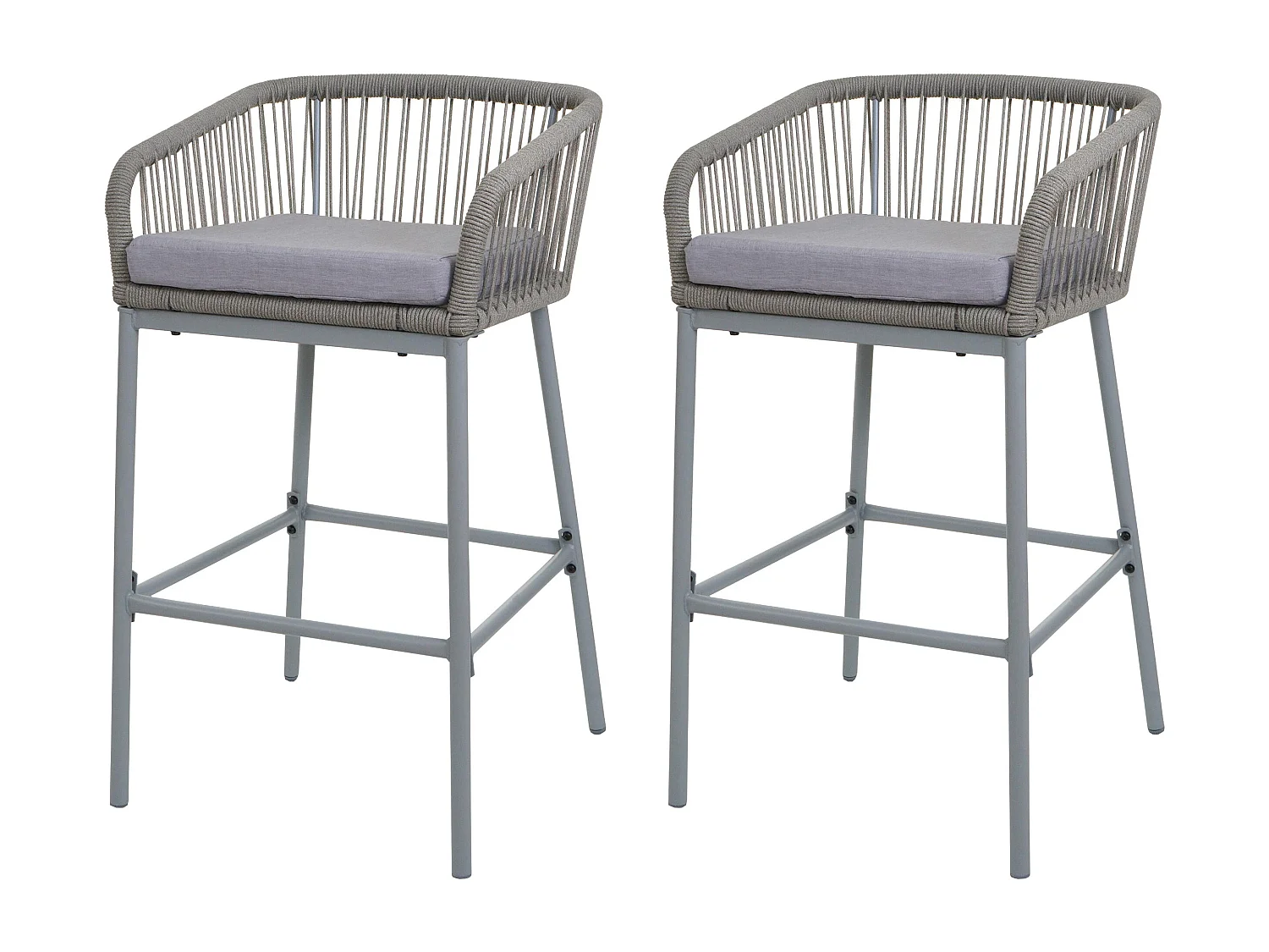 Tabouret de bar MCW-O22 (lot de 2),  gris clair, coussin gris clair