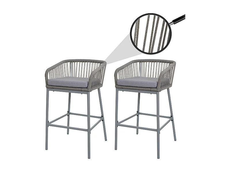 Tabouret de bar MCW-O22 (lot de 2),  gris clair, coussin gris clair
