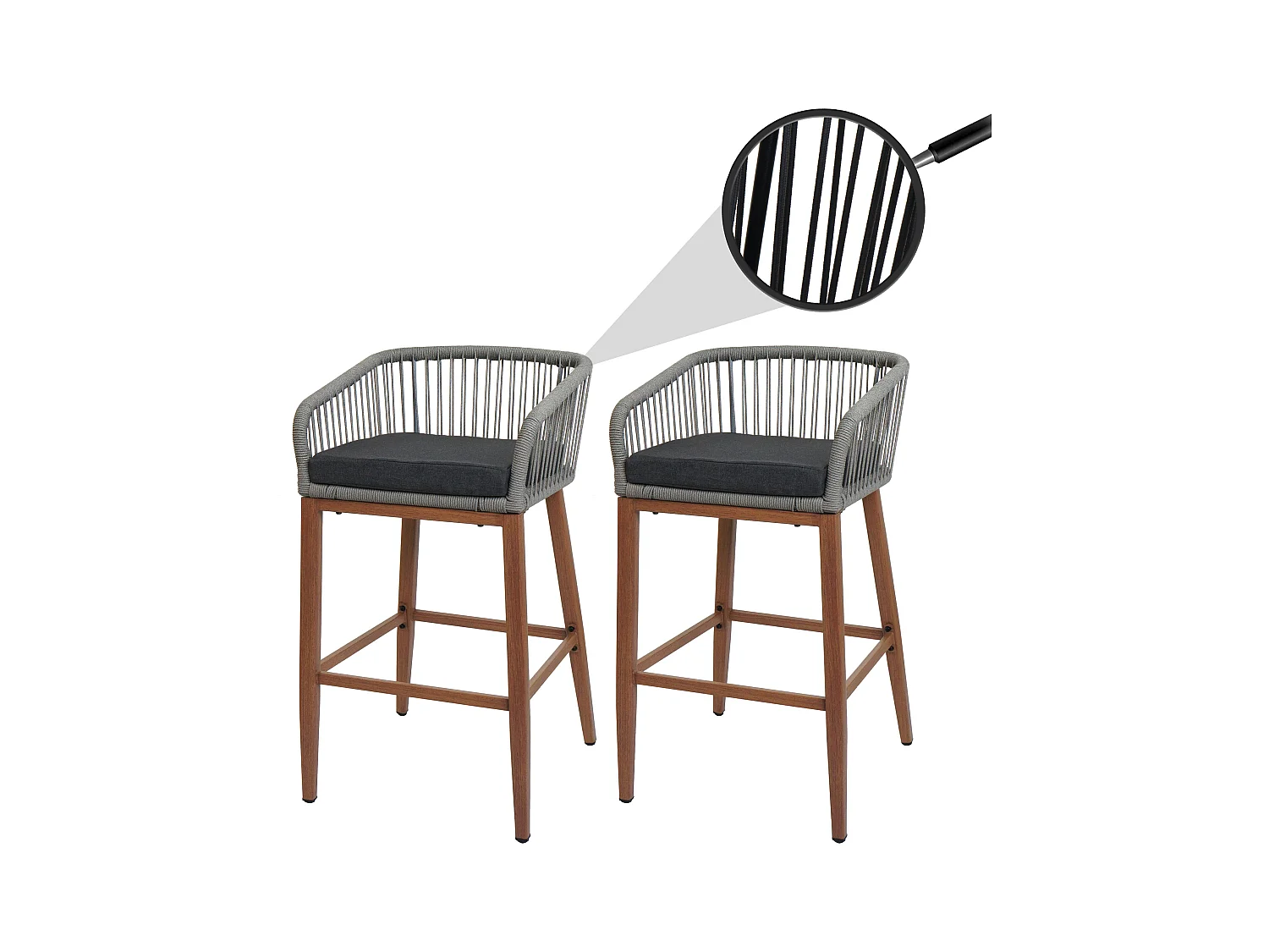 Barhocker MCW-O22 (2er-Set), Hellgrau, Kissen dunkelgrau
