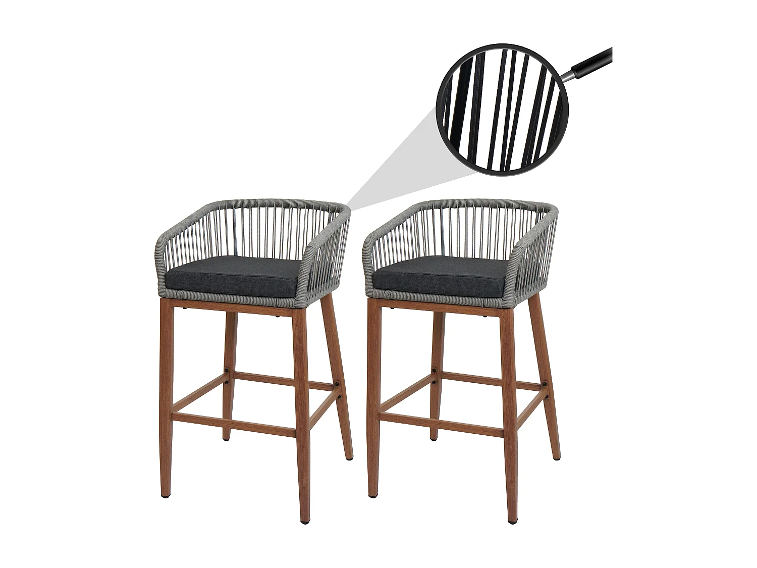 Barkruk MCW-O22 (set van 2),  lichtgrijs, donkergrijs kussen