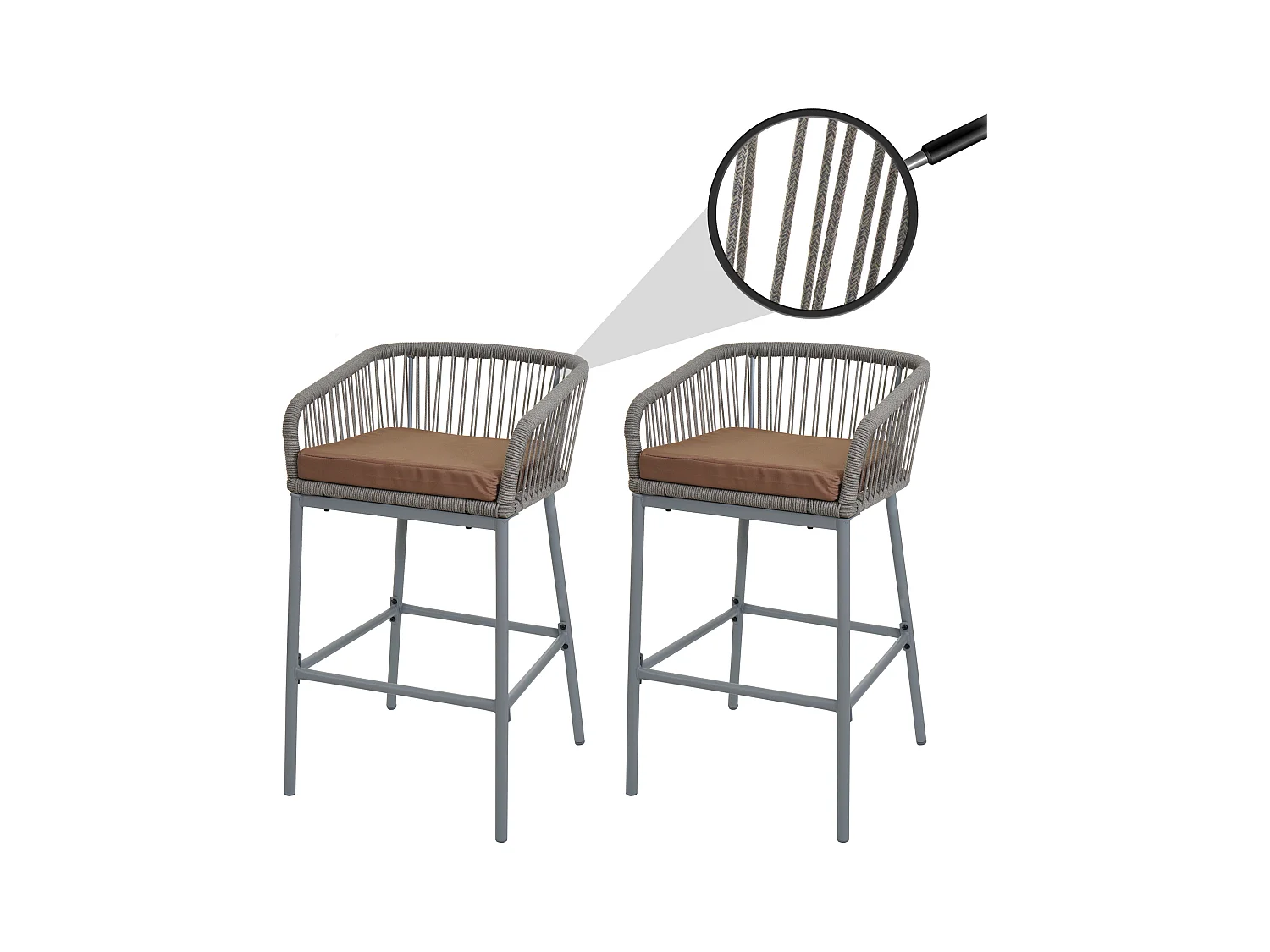 Barhocker MCW-O22 (2er-Set), Hellgrau, Kissen taupe