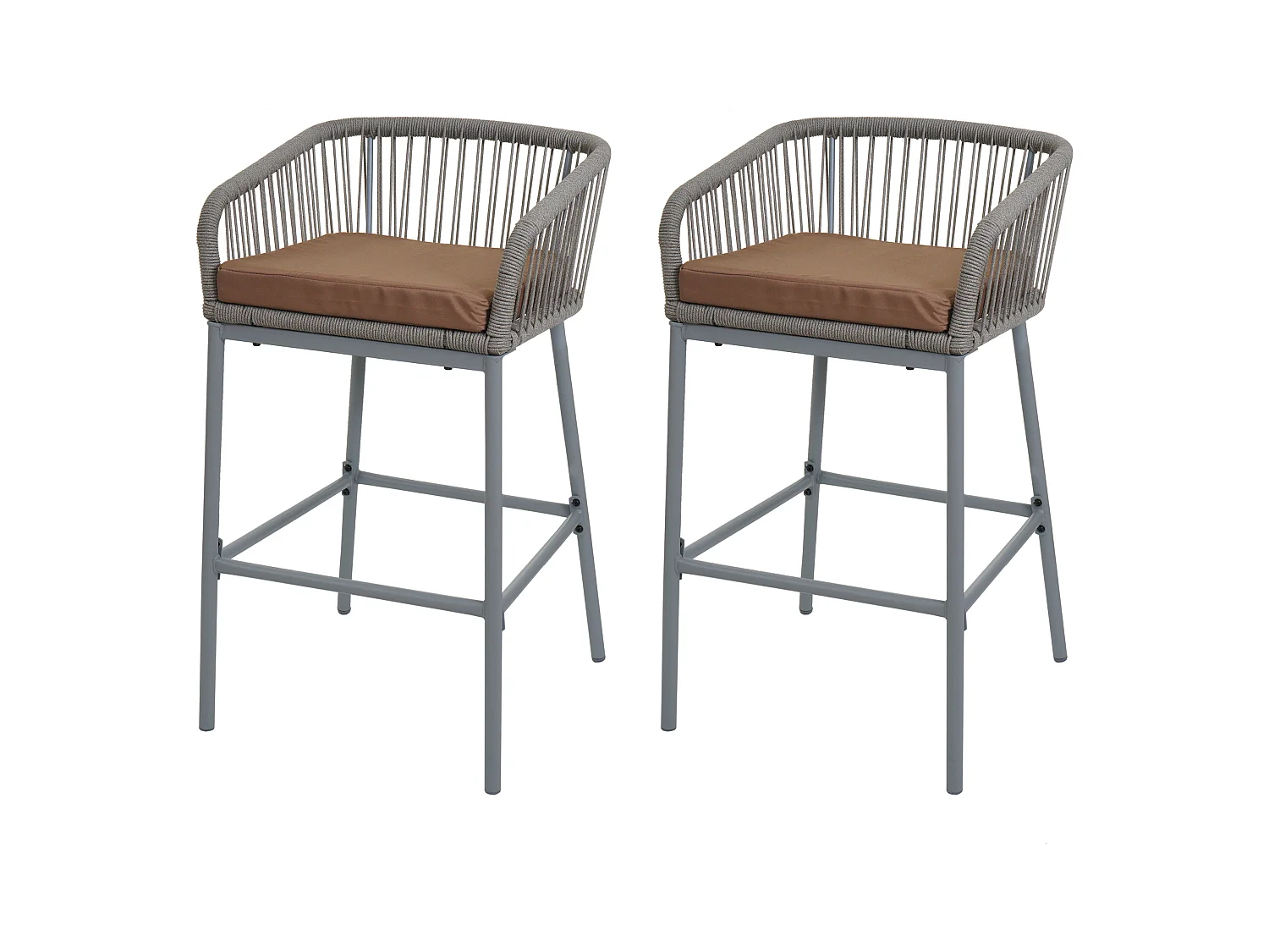 Barhocker MCW-O22 (2er-Set), Hellgrau, Kissen taupe