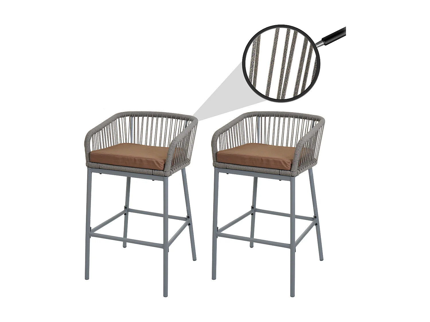 Tabouret de bar MCW-O22 (lot de 2),  gris clair, coussin taupe