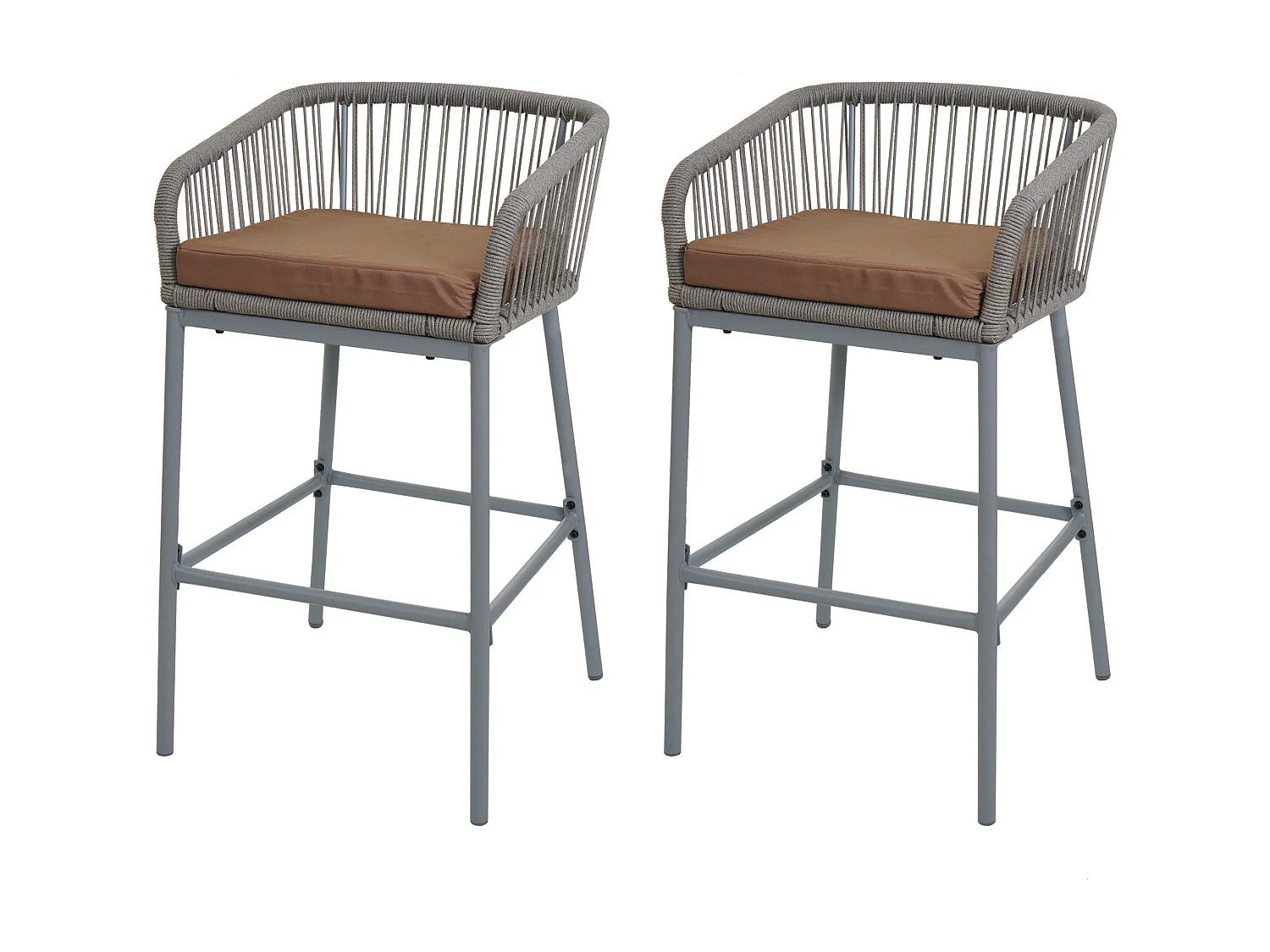 Tabouret de bar MCW-O22 (lot de 2),  gris clair, coussin taupe