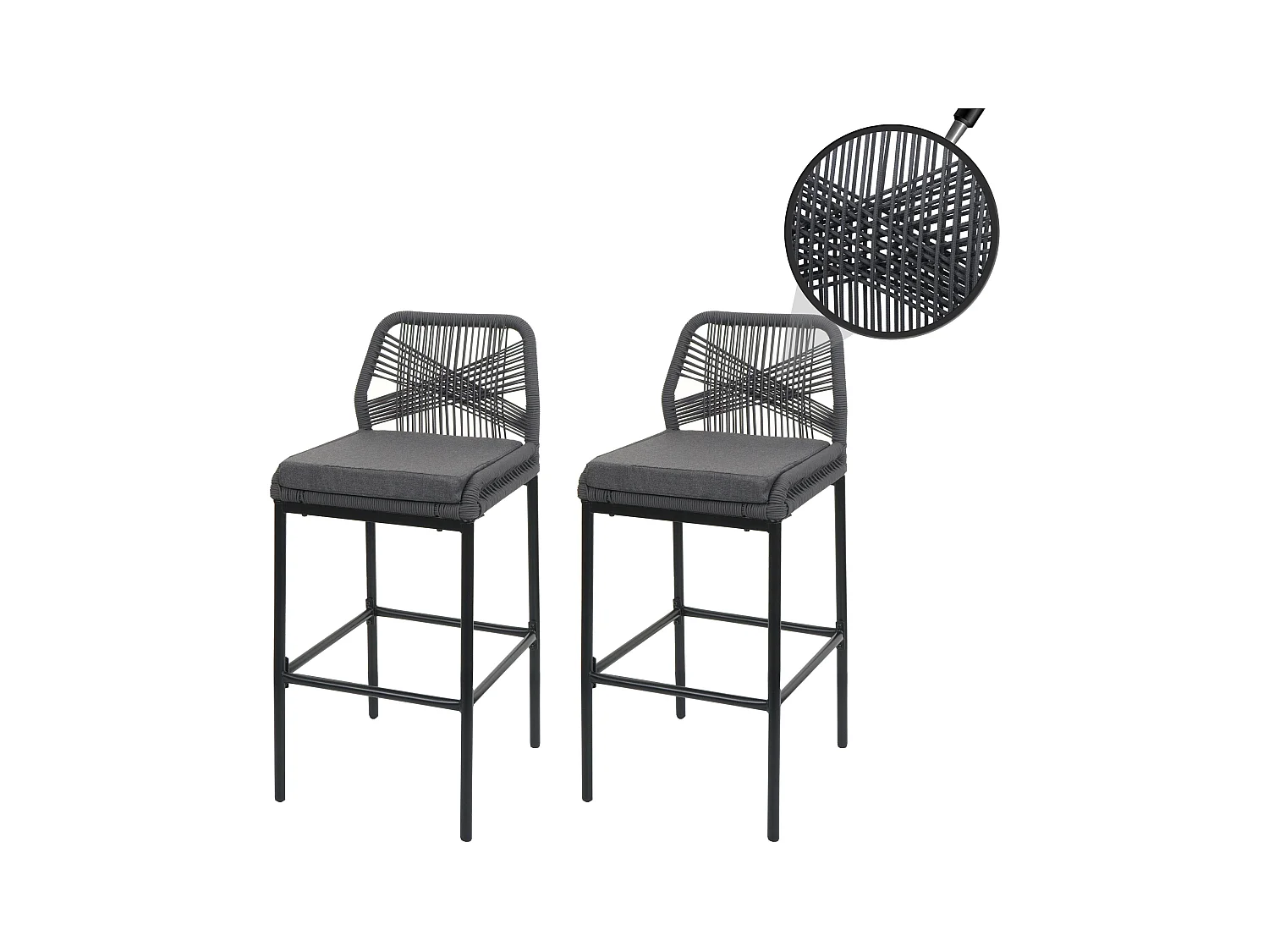 Taburete de bar MCW-O21 (set de 2),  antracita, cojín gris oscuro
