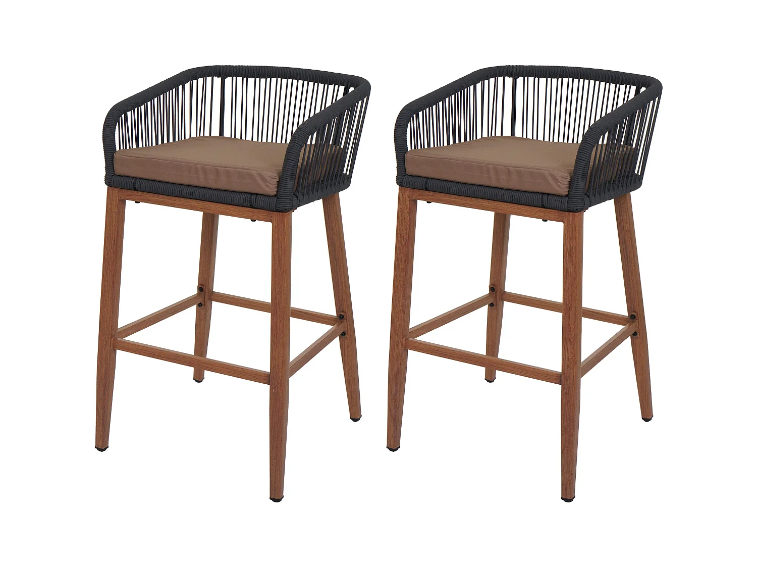 Tabouret de bar MCW-O22 (lot de 2),  anthracite, coussin taupe