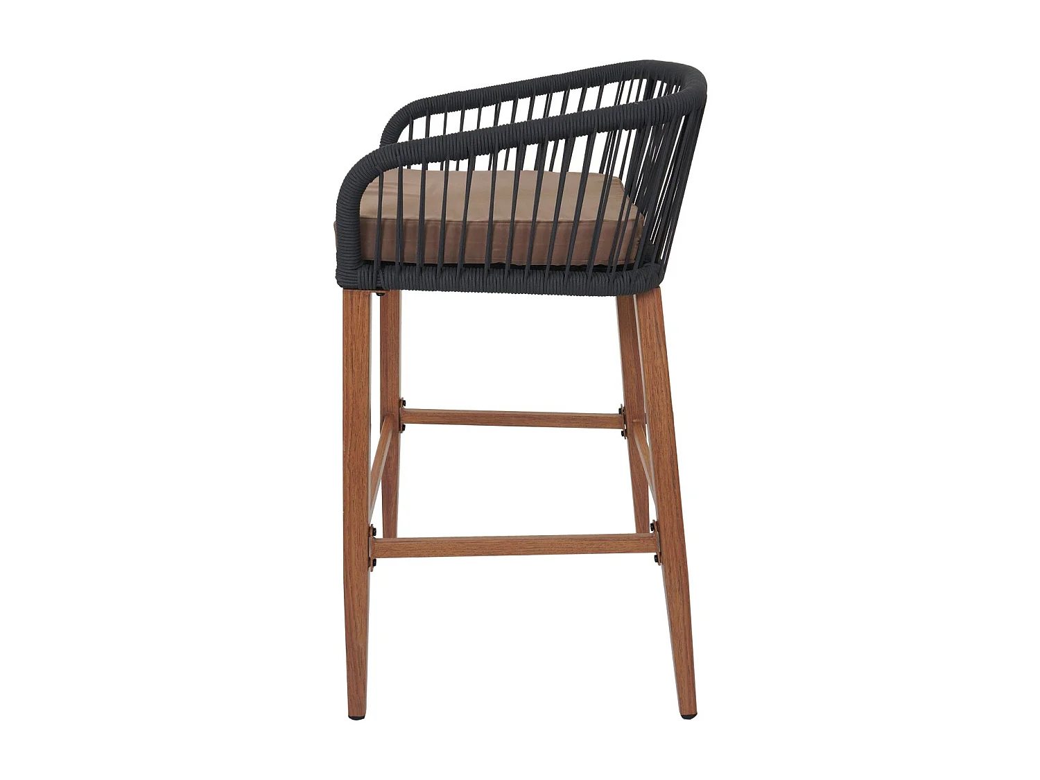 Tabouret de bar MCW-O22 (lot de 2),  anthracite, coussin taupe