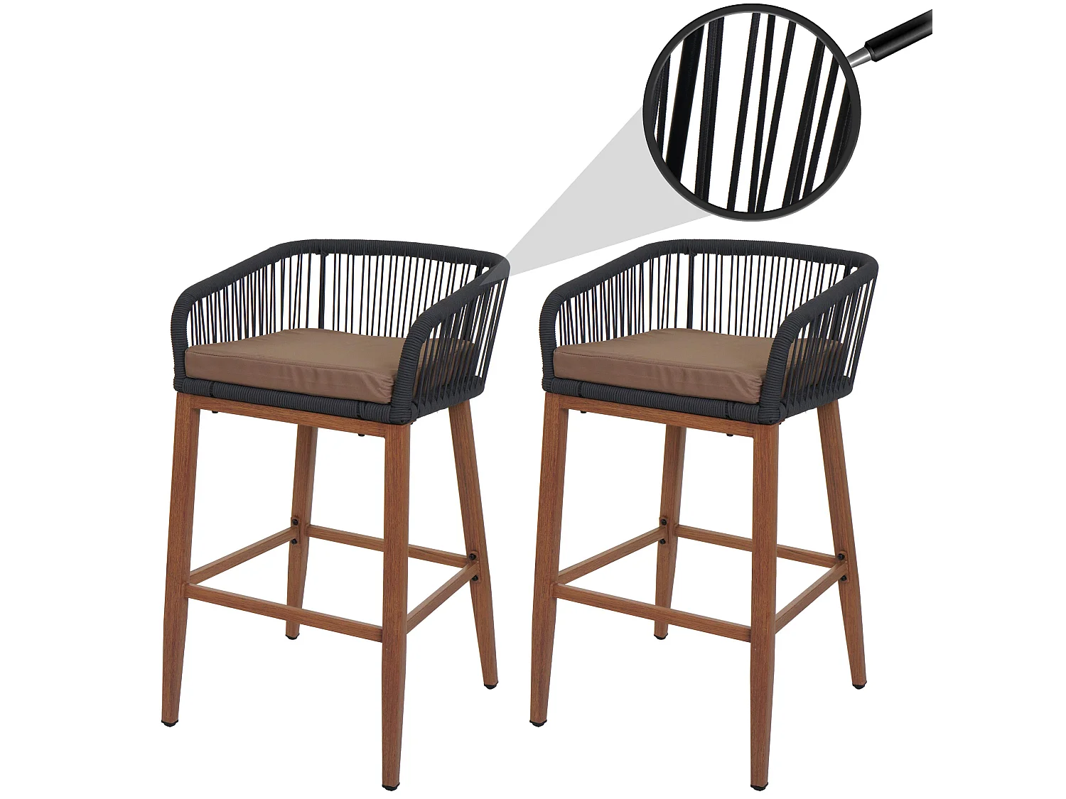 Barhocker MCW-O22 (2er-Set), Anthrazit, Kissen taupe
