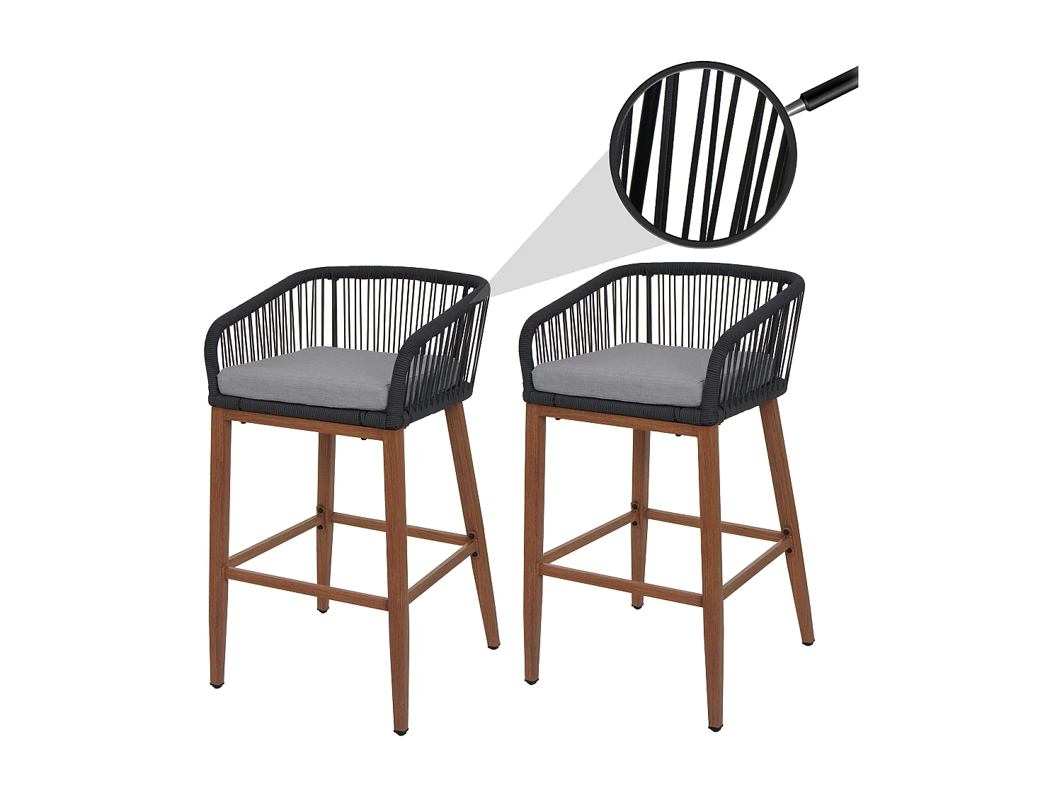 Barhocker MCW-O22 (2er-Set), Anthrazit, Kissen hellgrau
