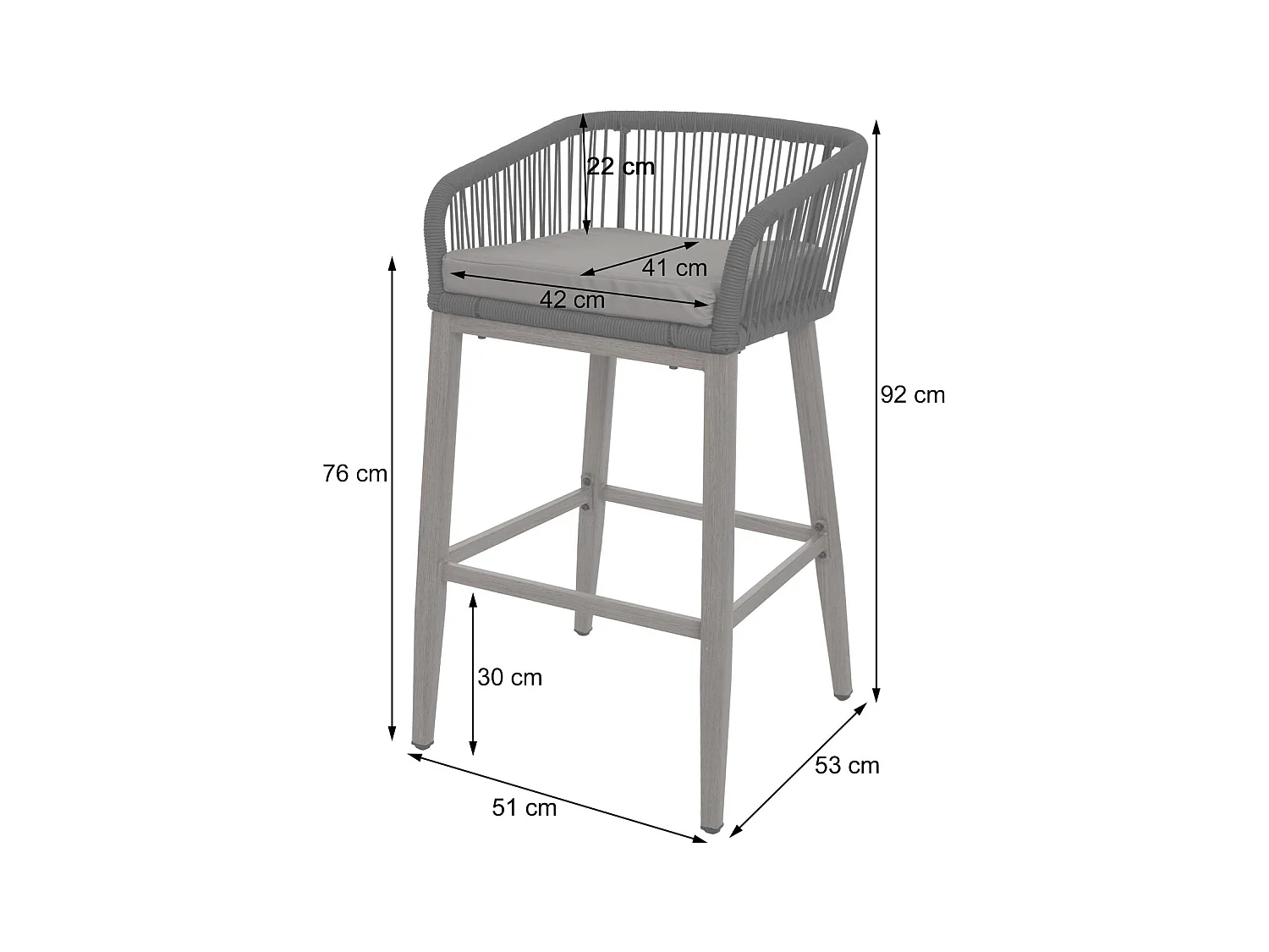 Barhocker MCW-O22 (2er-Set), Anthrazit, Kissen hellgrau