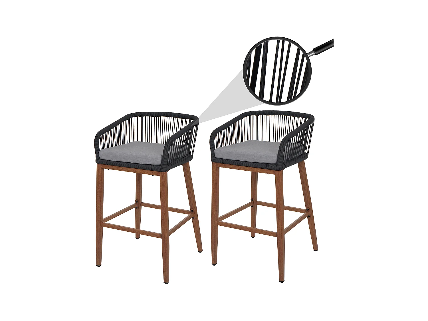 Taburete de bar MCW-O22 (juego de 2),  antracita, cojín gris claro