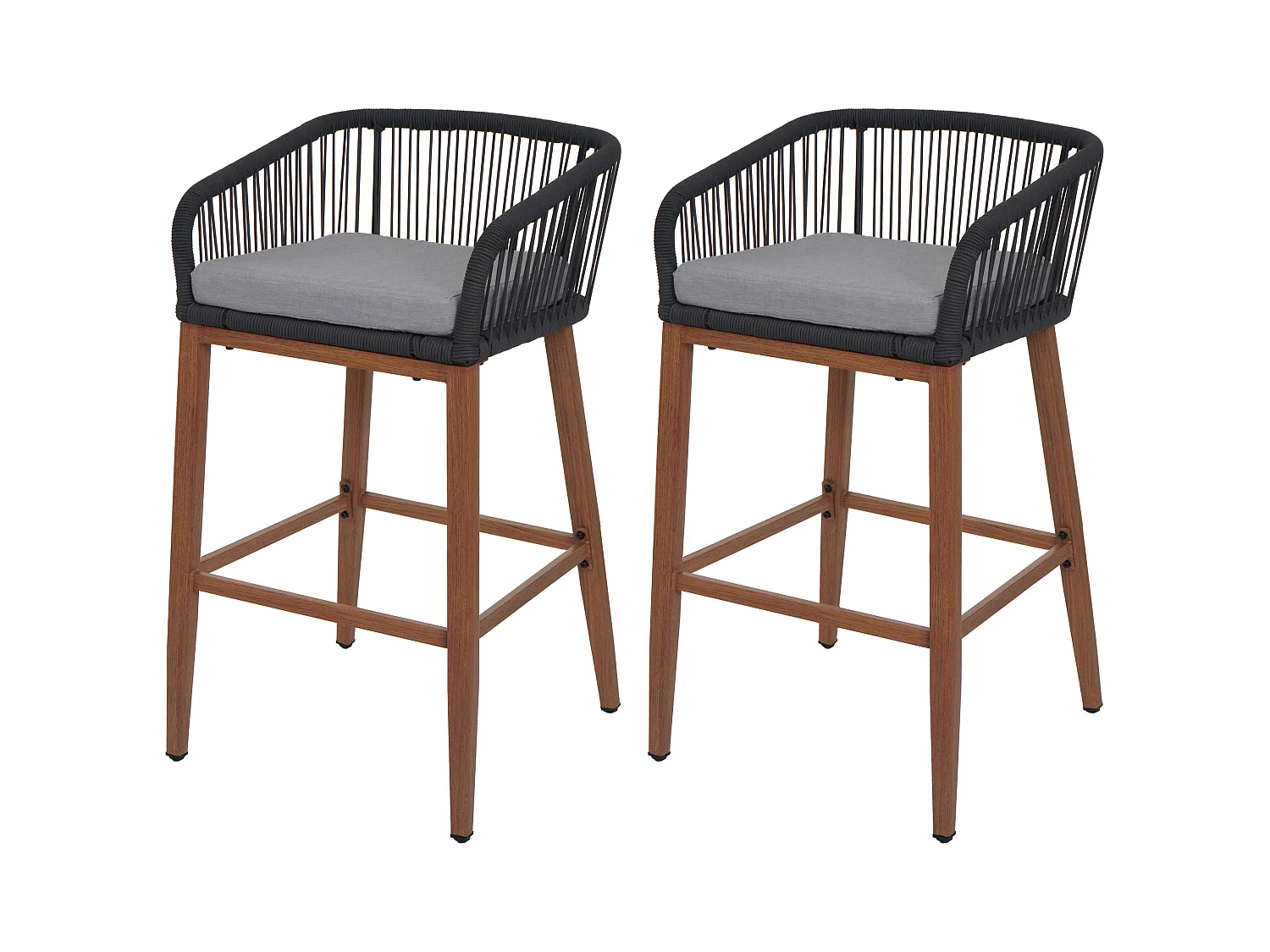 Tabouret de bar MCW-O22 (lot de 2),  anthracite, coussin gris clair