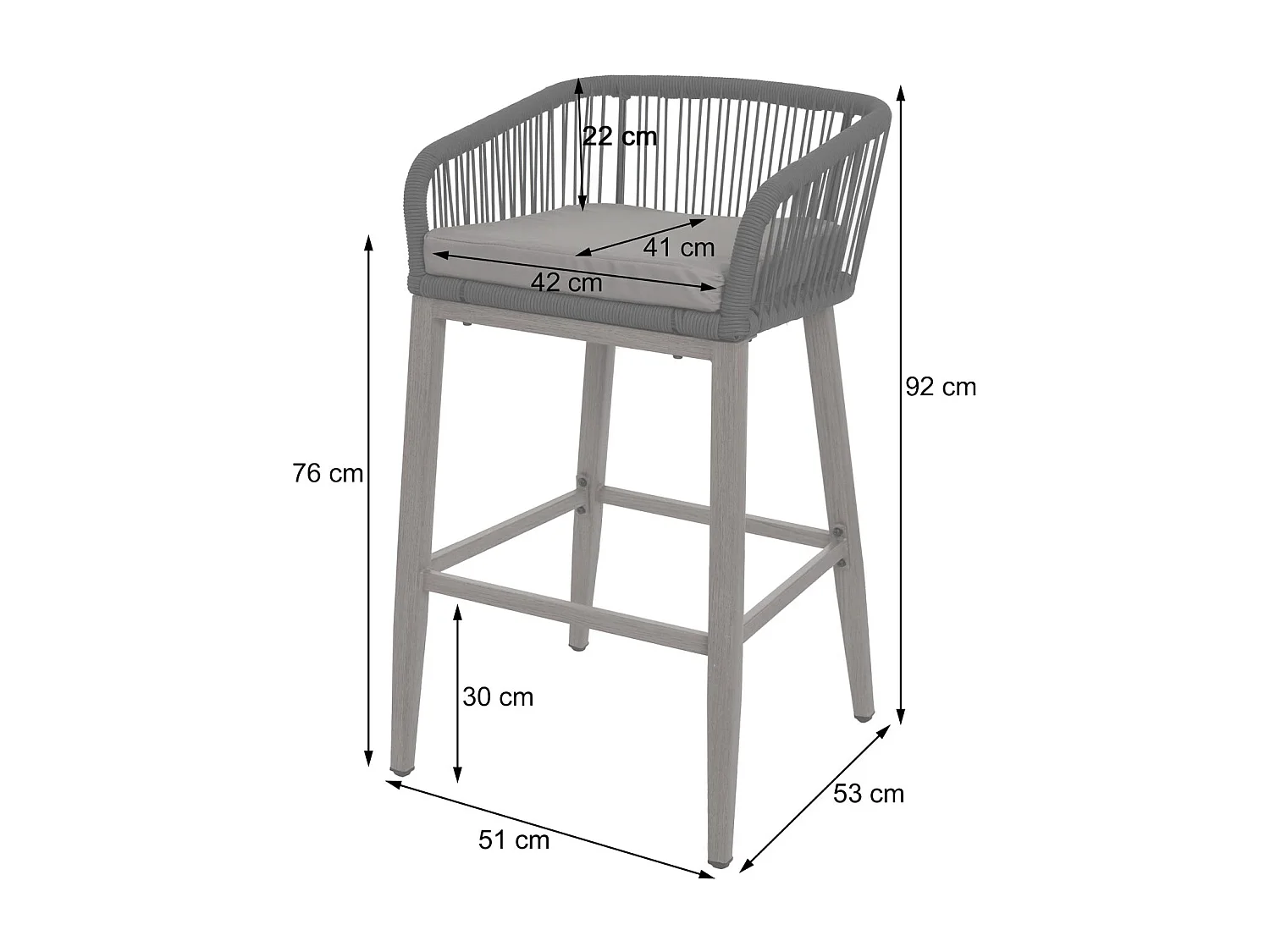 Tabouret de bar MCW-O22 (lot de 2),  anthracite, coussin gris clair