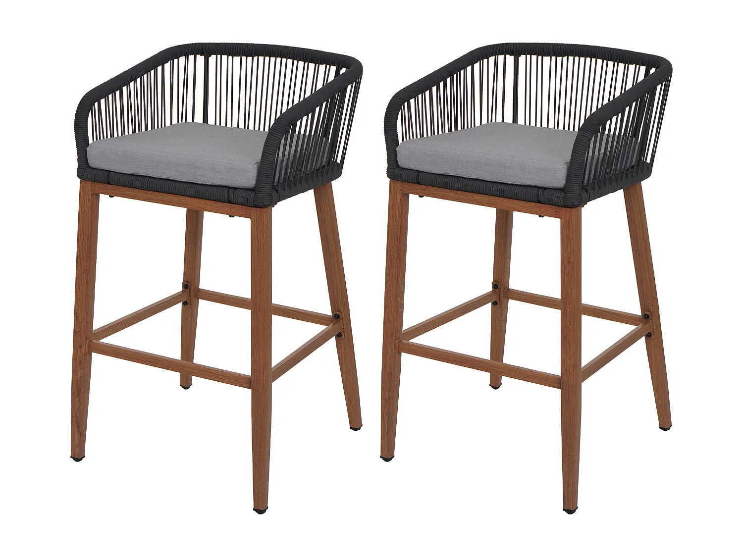 Barhocker MCW-O22 (2er-Set), Anthrazit, Kissen hellgrau