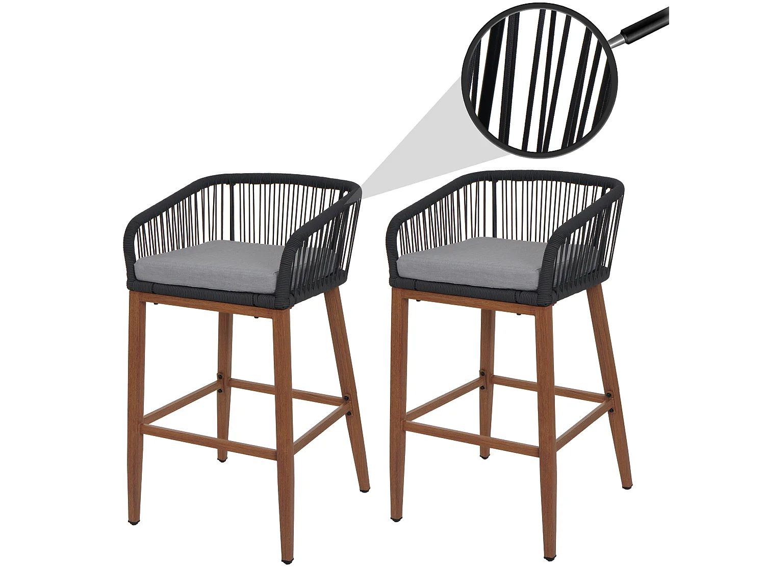 Barhocker MCW-O22 (2er-Set), Anthrazit, Kissen hellgrau