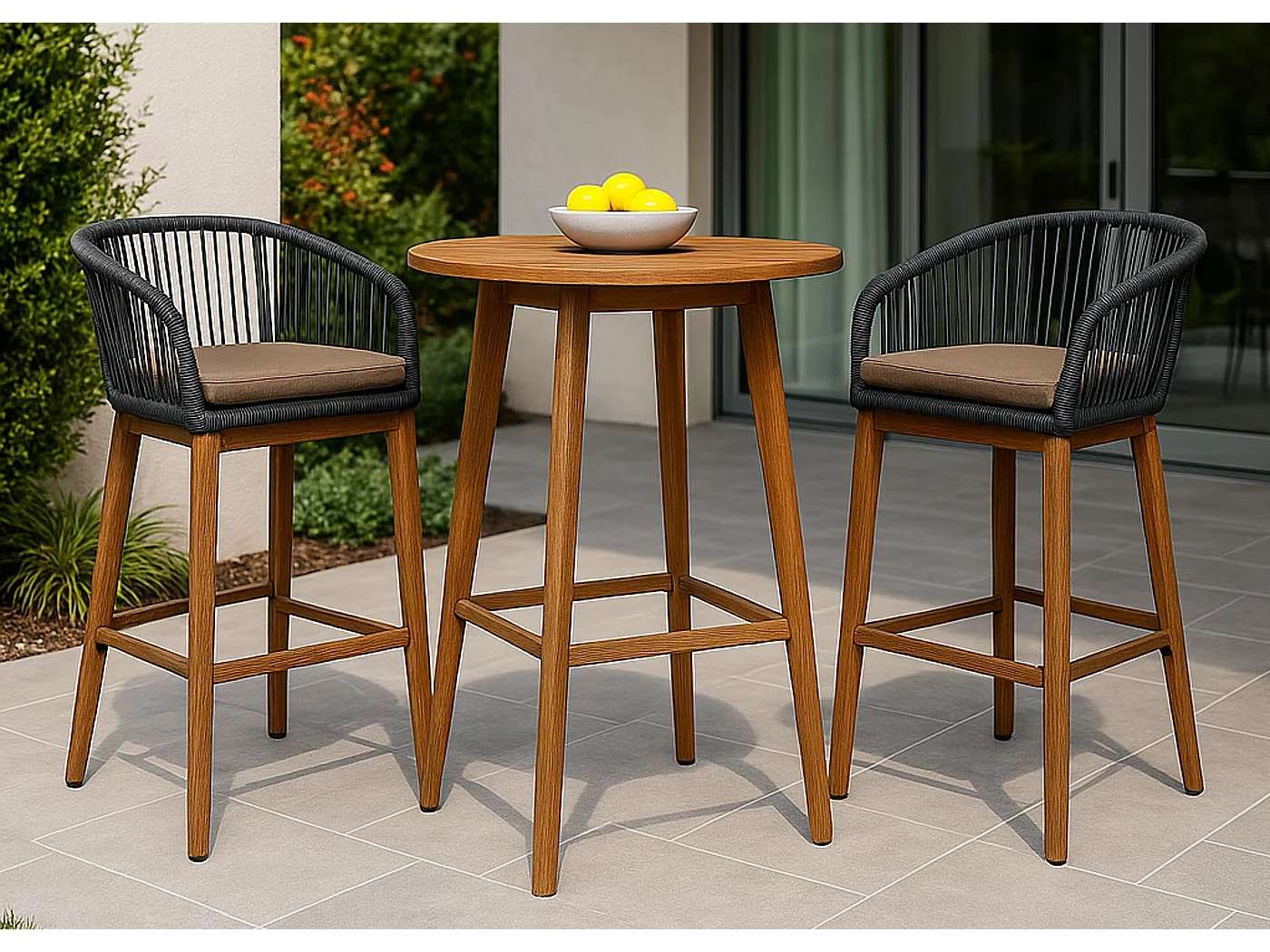 Barhocker MCW-O22 (2er-Set), Anthrazit, Kissen hellgrau