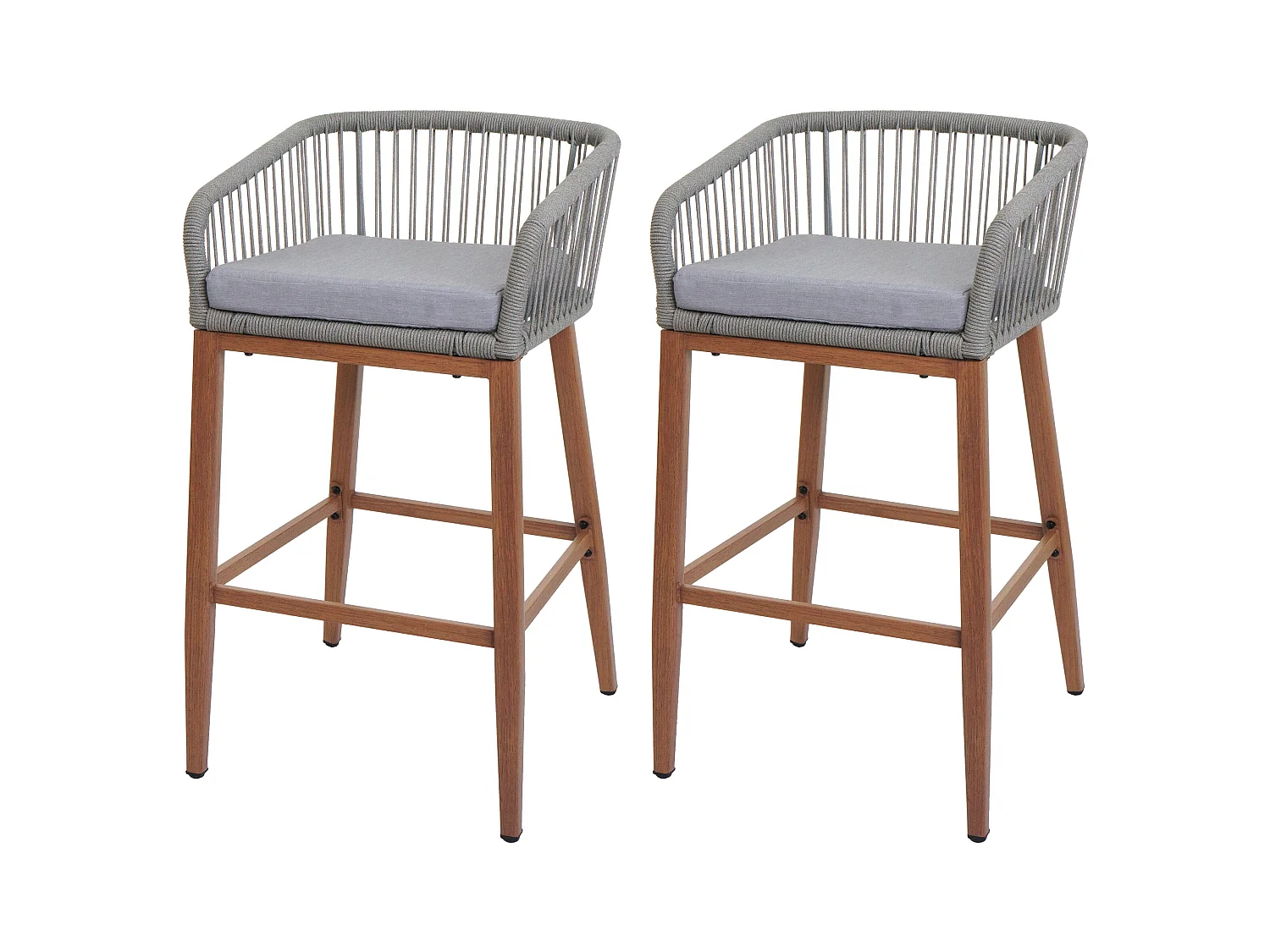 Tabouret de bar MCW-O22 (lot de 2),  gris clair, coussins gris clair