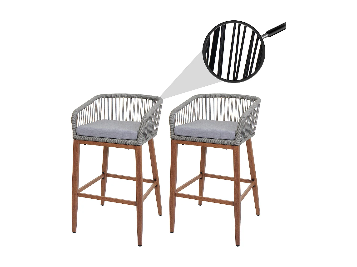 Tabouret de bar MCW-O22 (lot de 2),  gris clair, coussins gris clair