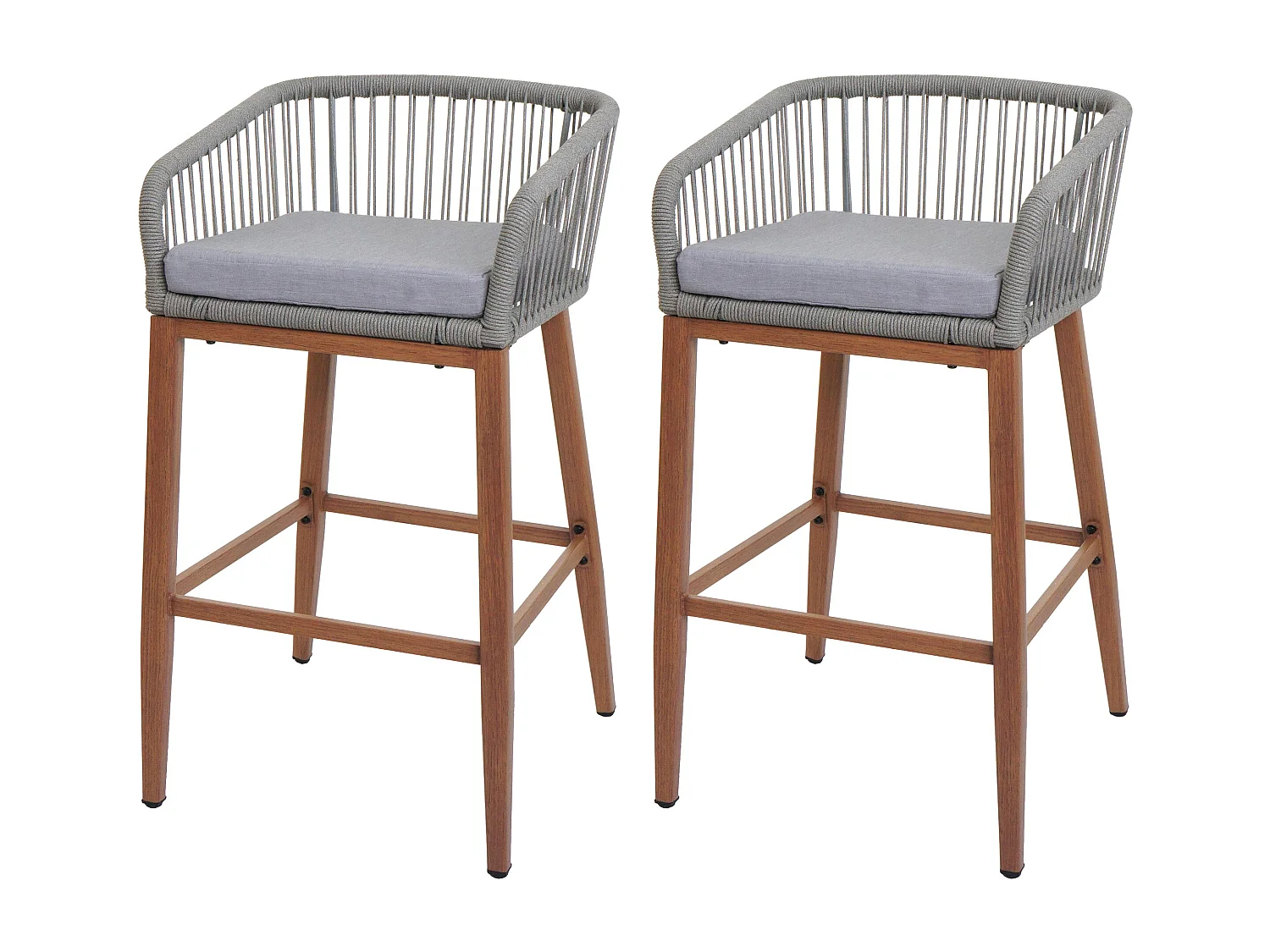 Tabouret de bar MCW-O22 (lot de 2),  gris clair, coussins gris clair