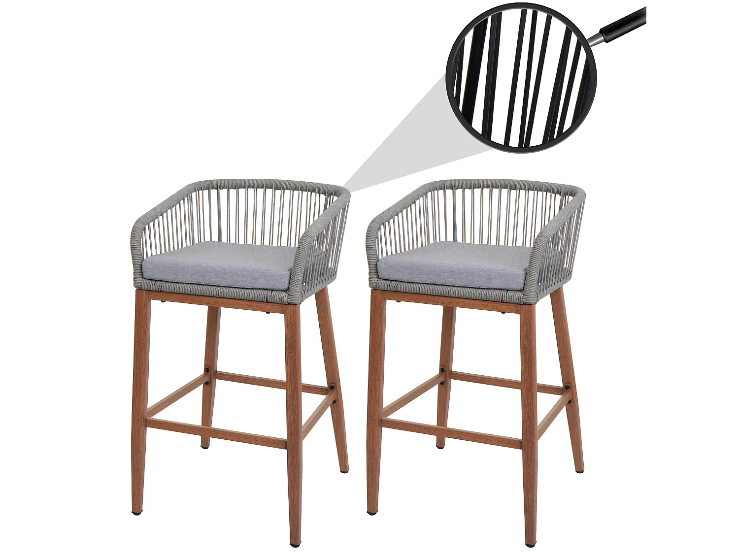 Barhocker MCW-O22 (2er-Set), Hellgrau, Kissen hellgrau