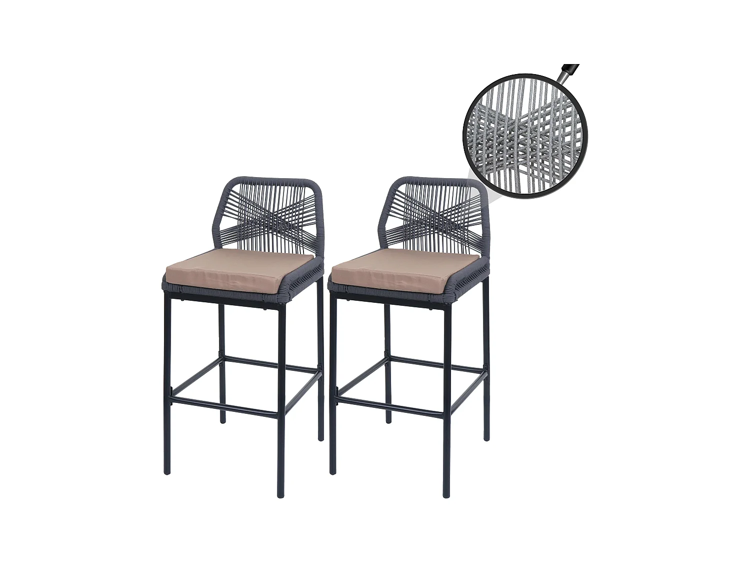 Taburete de bar MCW-O21 (set de 2),  antracita, cojín topo