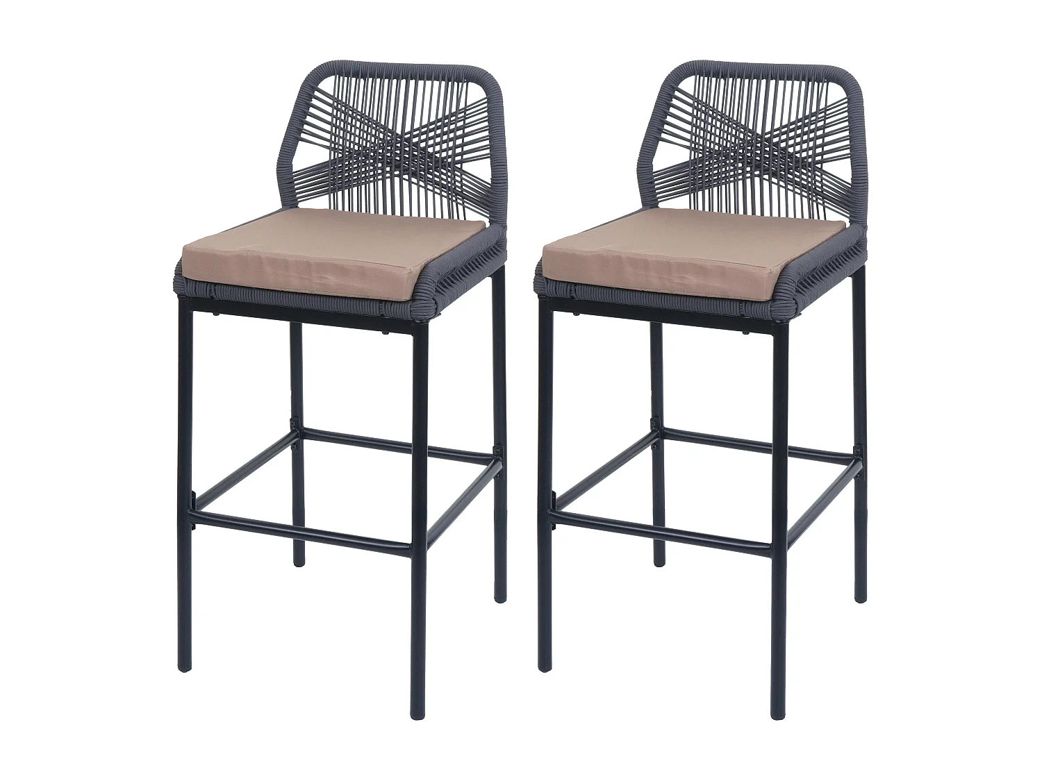 Tabouret de bar MCW-O21 (lot de 2),  anthracite, coussin taupe