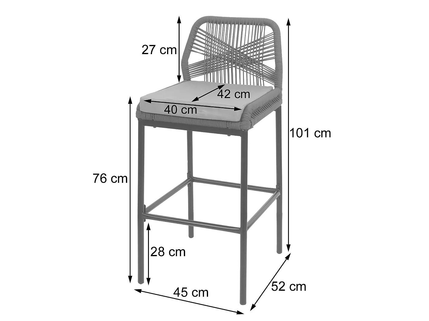 Tabouret de bar MCW-O21 (lot de 2),  anthracite, coussin taupe