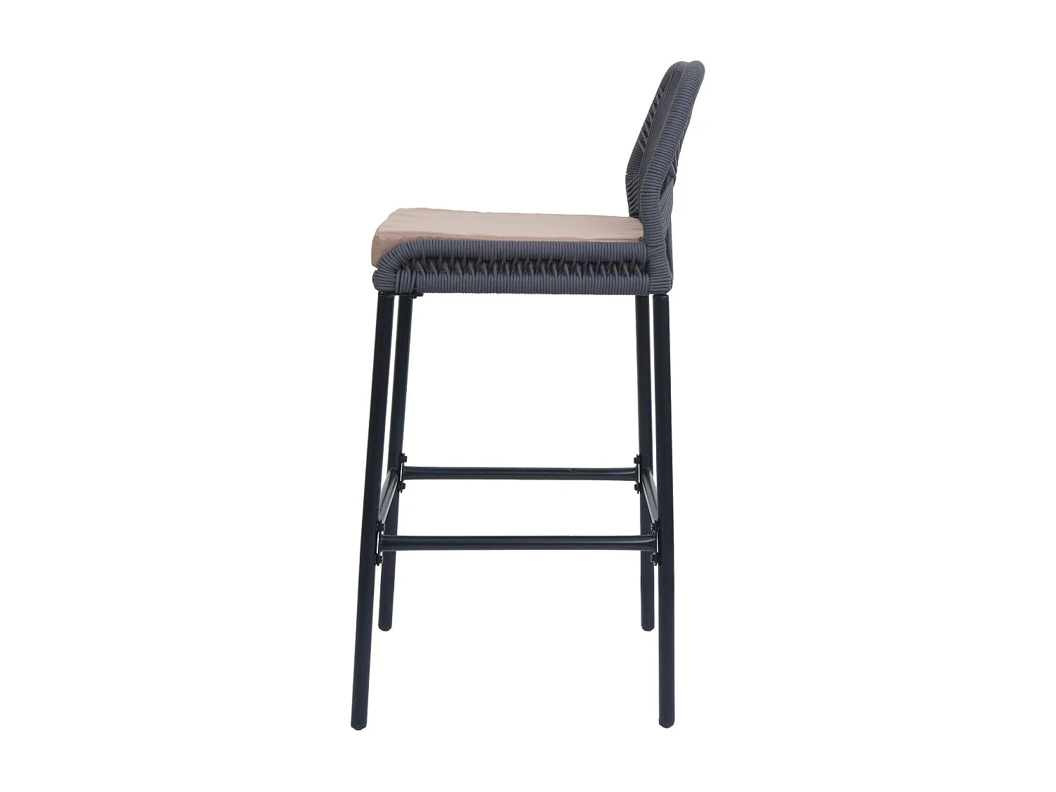 Tabouret de bar MCW-O21 (lot de 2),  anthracite, coussin taupe