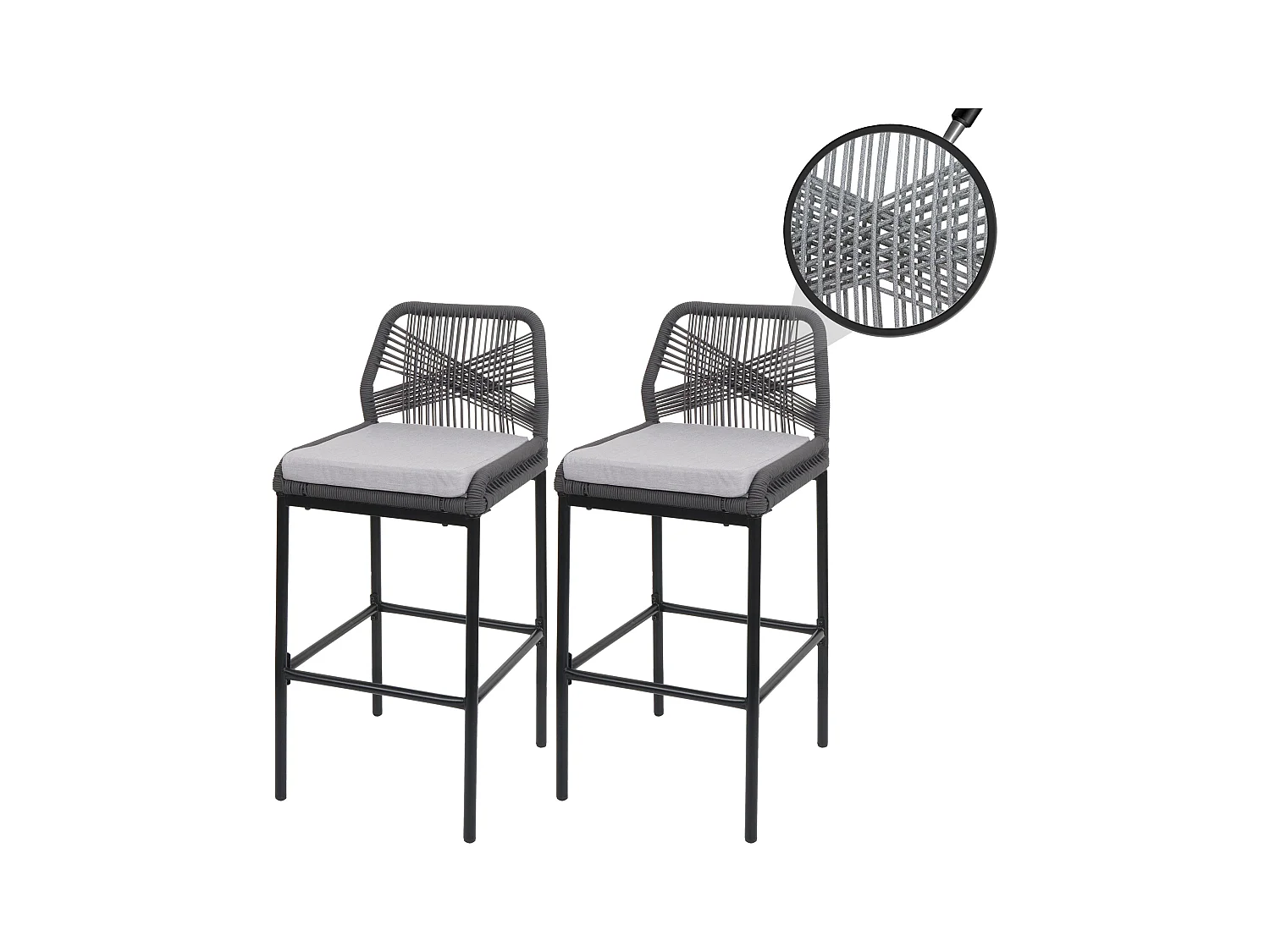 Barhocker MCW-O21 (2er-Set), Anthrazit, Kissen hellgrau
