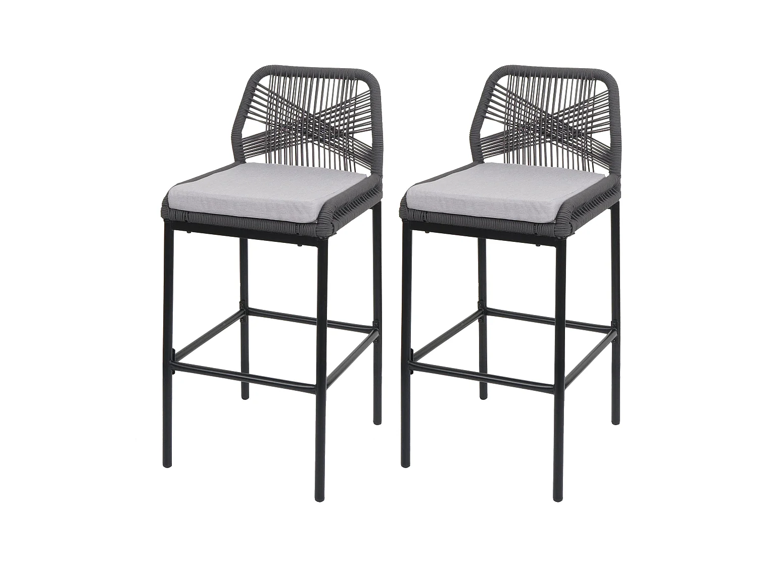 Barhocker MCW-O21 (2er-Set), Anthrazit, Kissen hellgrau