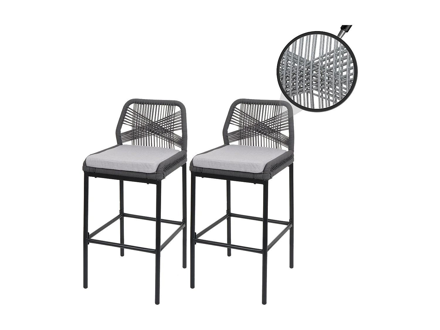 Barkruk MCW-O21 (set van 2),  antraciet, kussen lichtgrijs