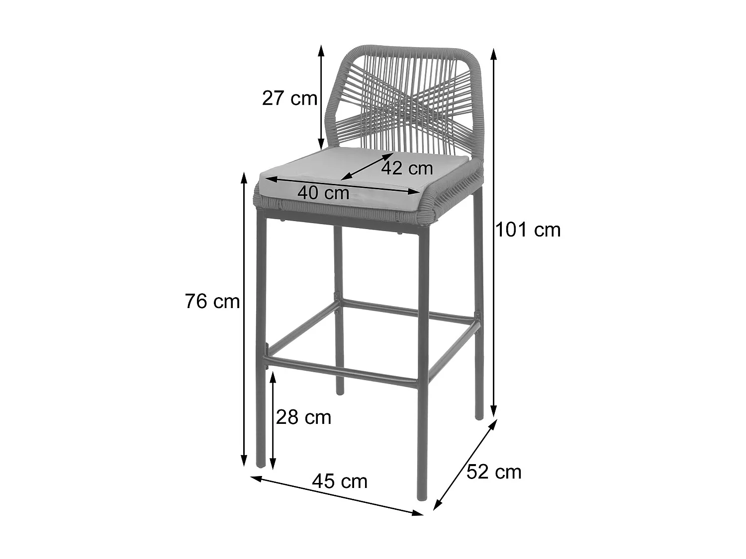 Barkruk MCW-O21 (set van 2),  antraciet, kussen lichtgrijs
